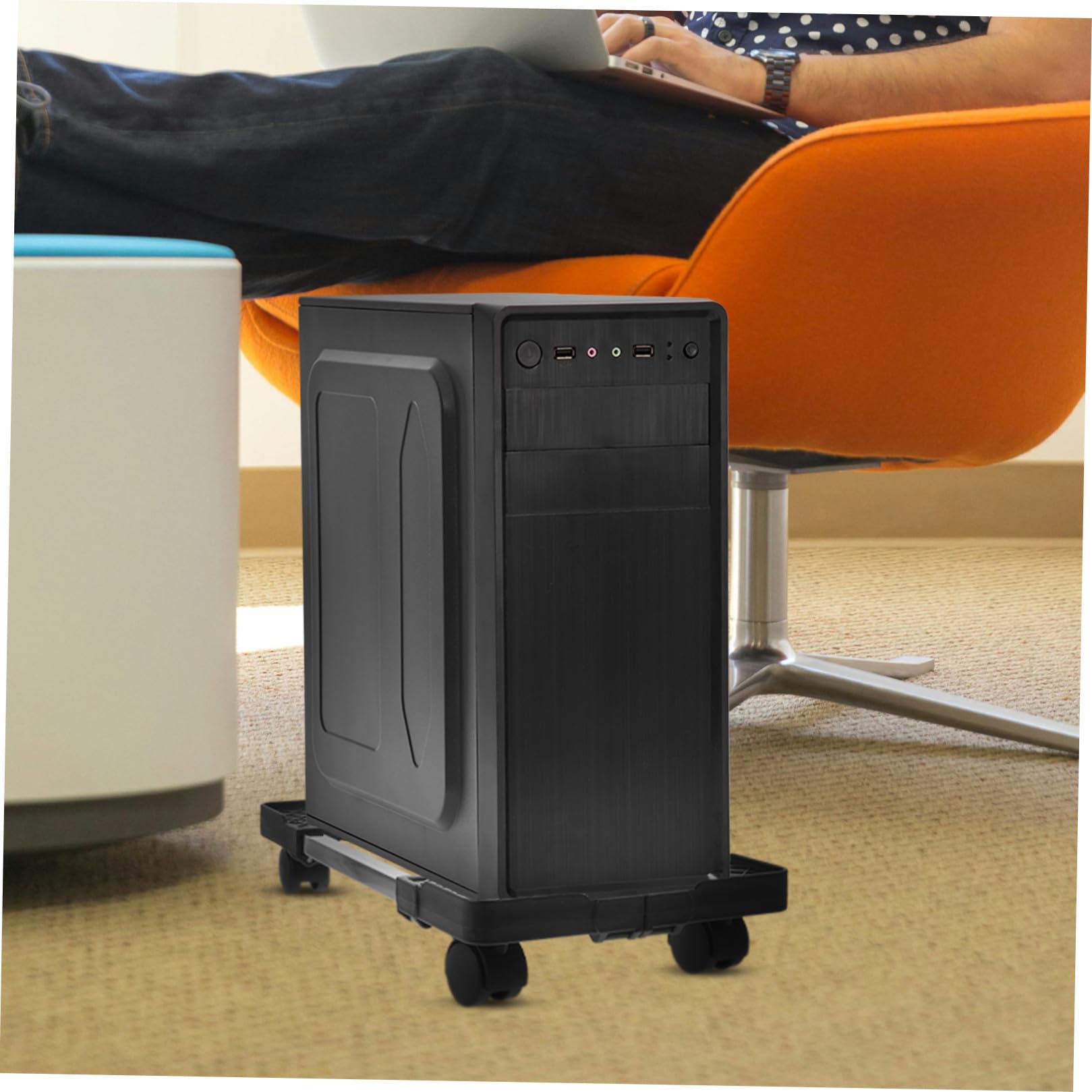 VILLCASE Soporte de CPU con Ruedas, Base para Torre de Computadora, Negro, de PP y Acero Inoxidable, Longitud Ajustable, para Oficina y Hogar