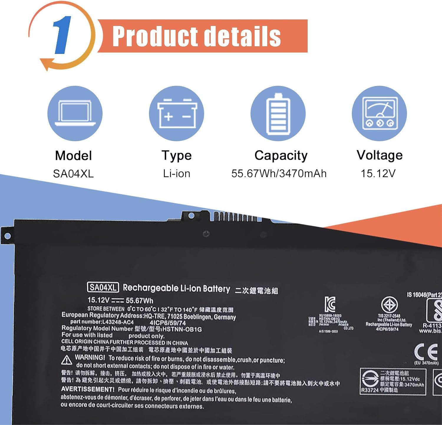 Amazon.com: ASODI SA04XL L43267-005 55.67Wh Laptop Battery