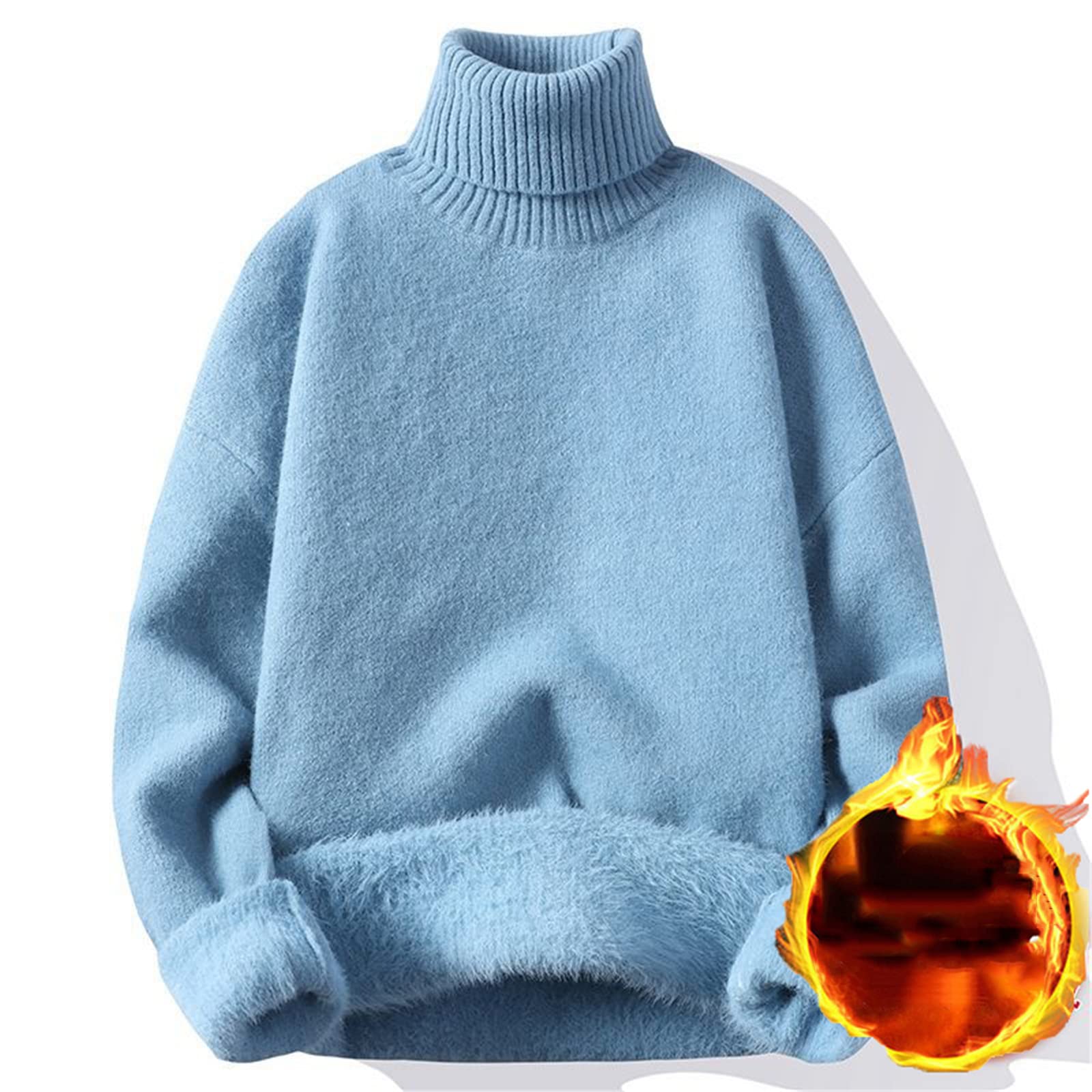 Vogrtcc Herren-Rollkragen, Herbst, Winter, gestricktes Fleece, lässig, dick, einfarbig, langärmelig, schmaler Pullover