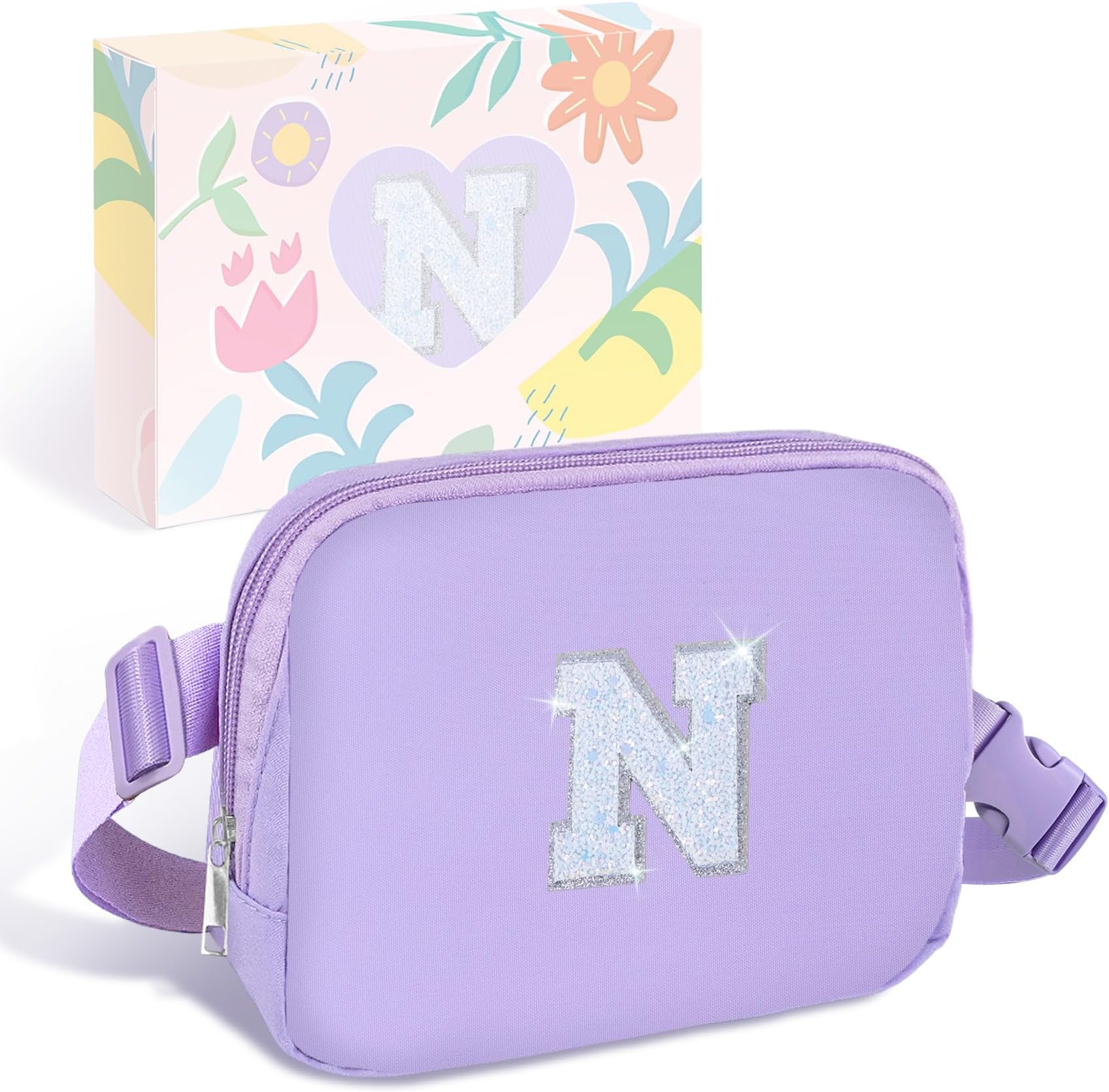 COSHAYSOO Purple Belt Bag Crossbody Initial Fanny Waist Pack Preppy Cute Trendy Gifts for 5 6 7 8 9 10 11 12 13 14 Year Old Girls Preteen Tween Teen Birthday Christmas Valentines Easter Letter N