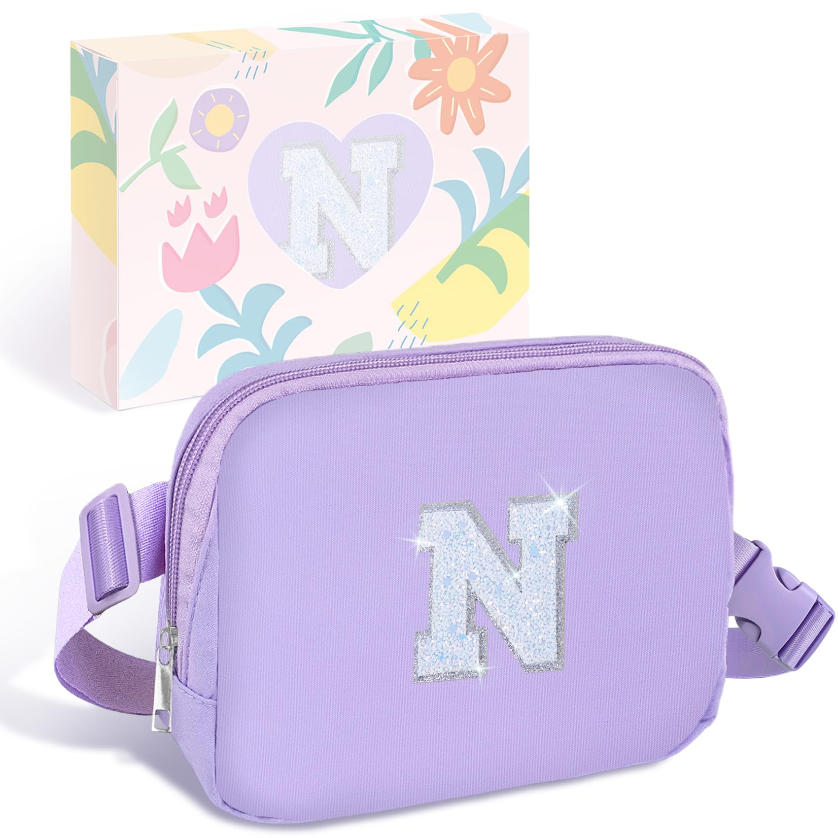 COSHAYSOO Purple Belt Bag Crossbody Initial Fanny Waist Pack Preppy Cute Trendy Gifts for 5 6 7 8 9 10 11 12 13 14 Year Old Girls Preteen Tween Teen Birthday Christmas Valentines Easter Letter N