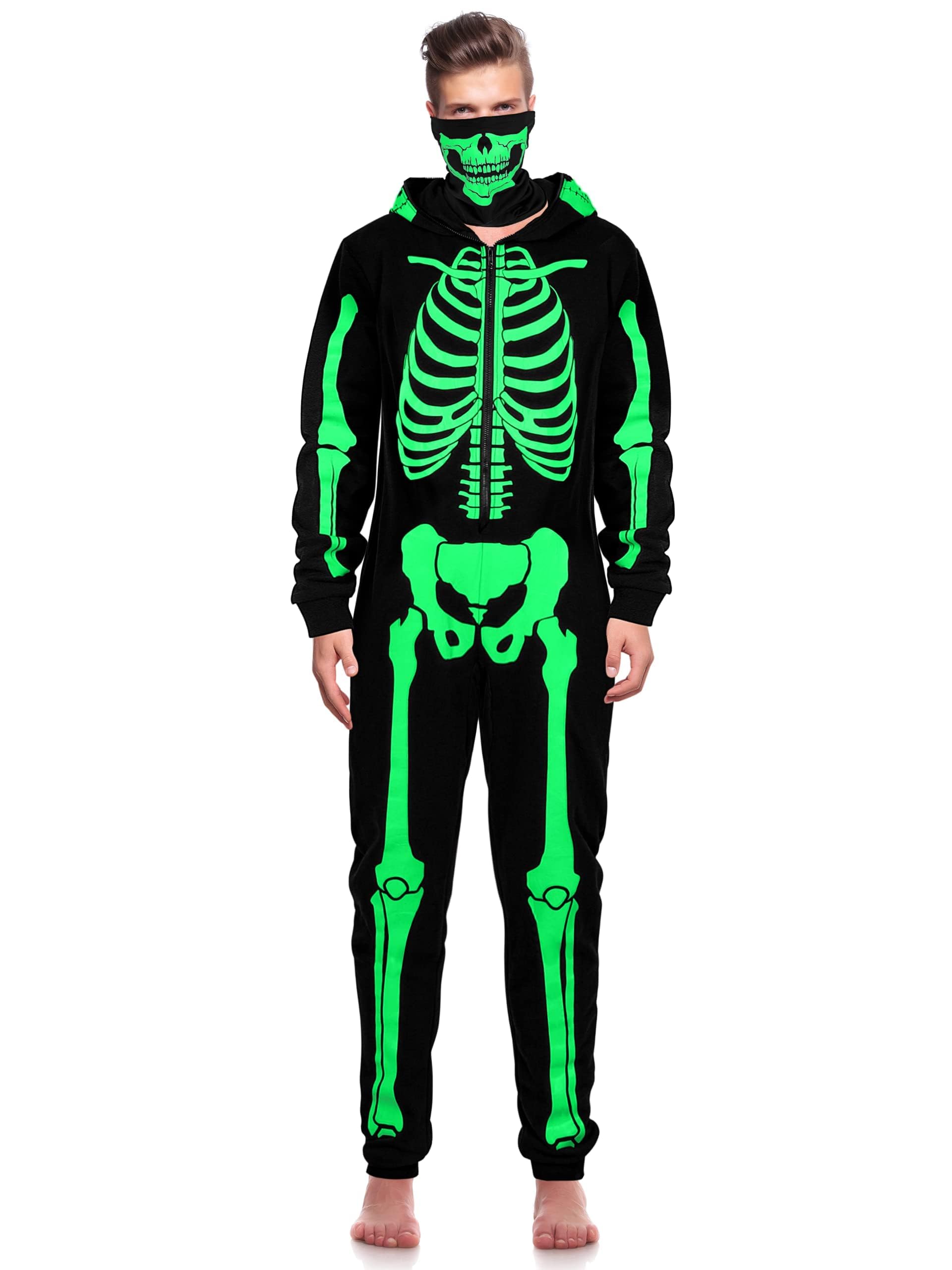 Costume Halloween homme squelette phosphorescent : pyjama combinaison adulte - 7