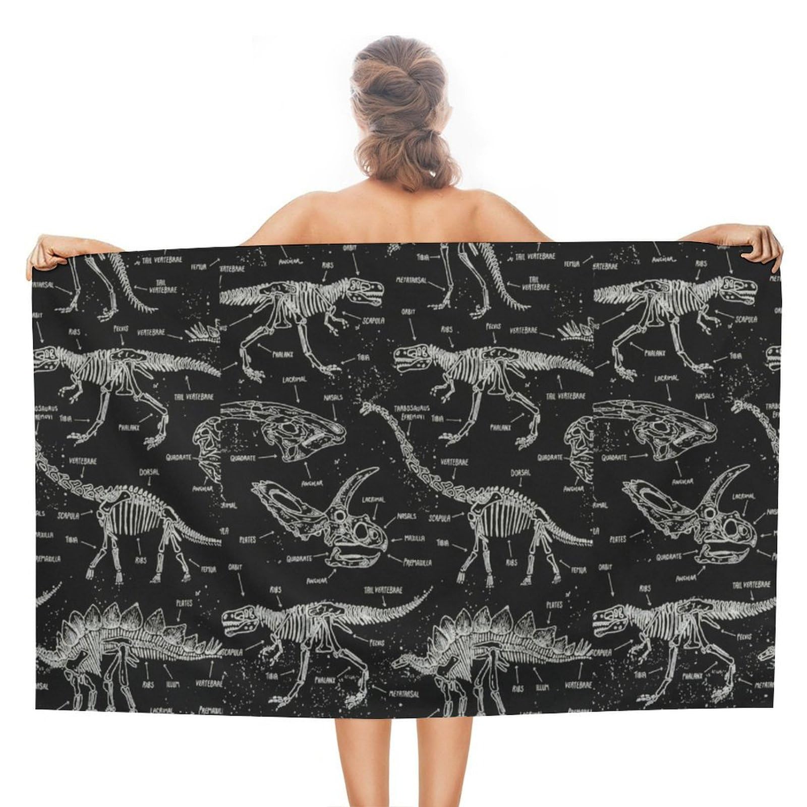 LEDFCVSU Beach Towel, Black Dinosaur Bath Towel, Absorbent Towel for Swimming, Sports, Travel