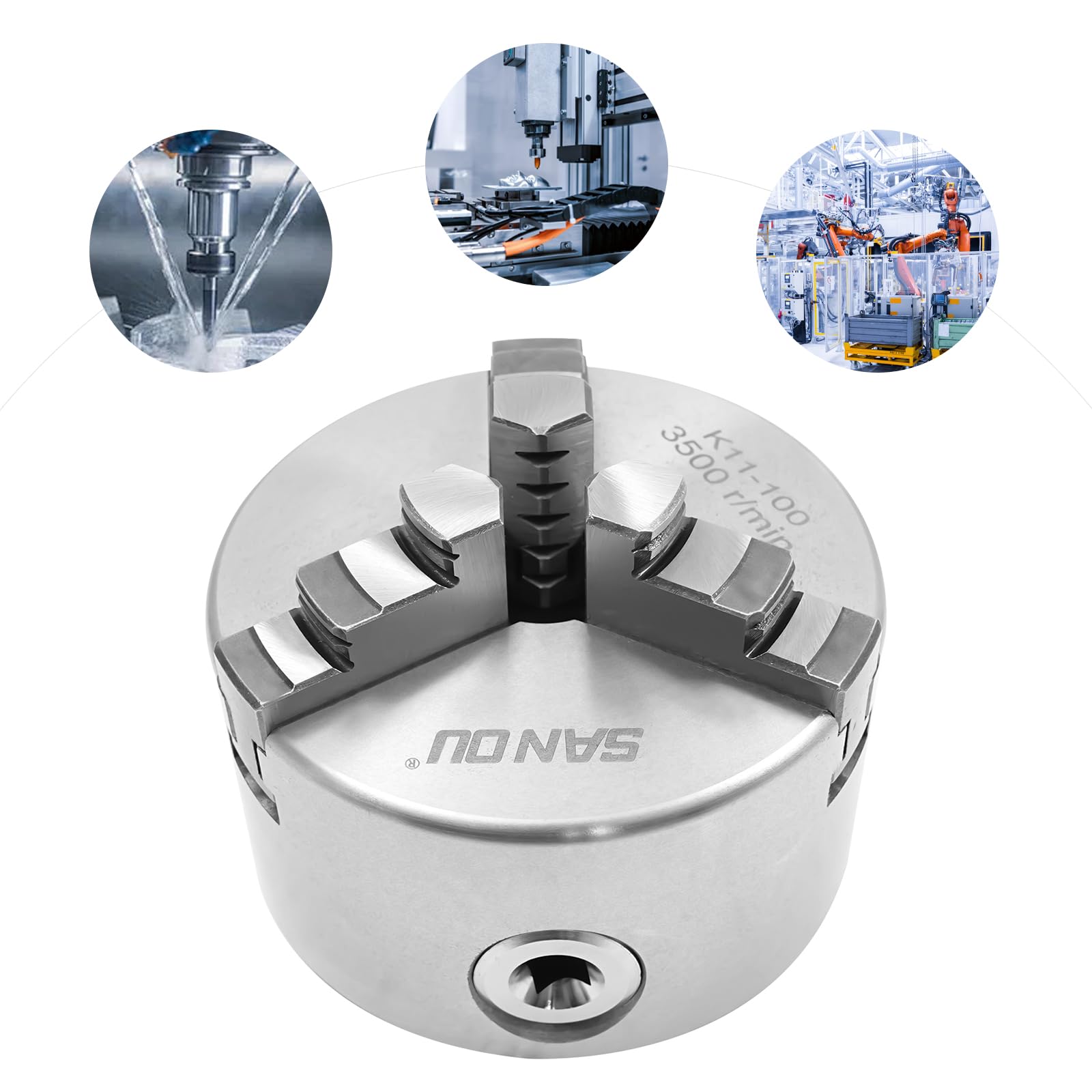 100 mm Torno Accesorios Torno para Madera Accesorios Portabrocas de tres mordazas para tornos y máquinas CNC, rango de sujeción 30-90 mm HT300 y 20CrMnTi