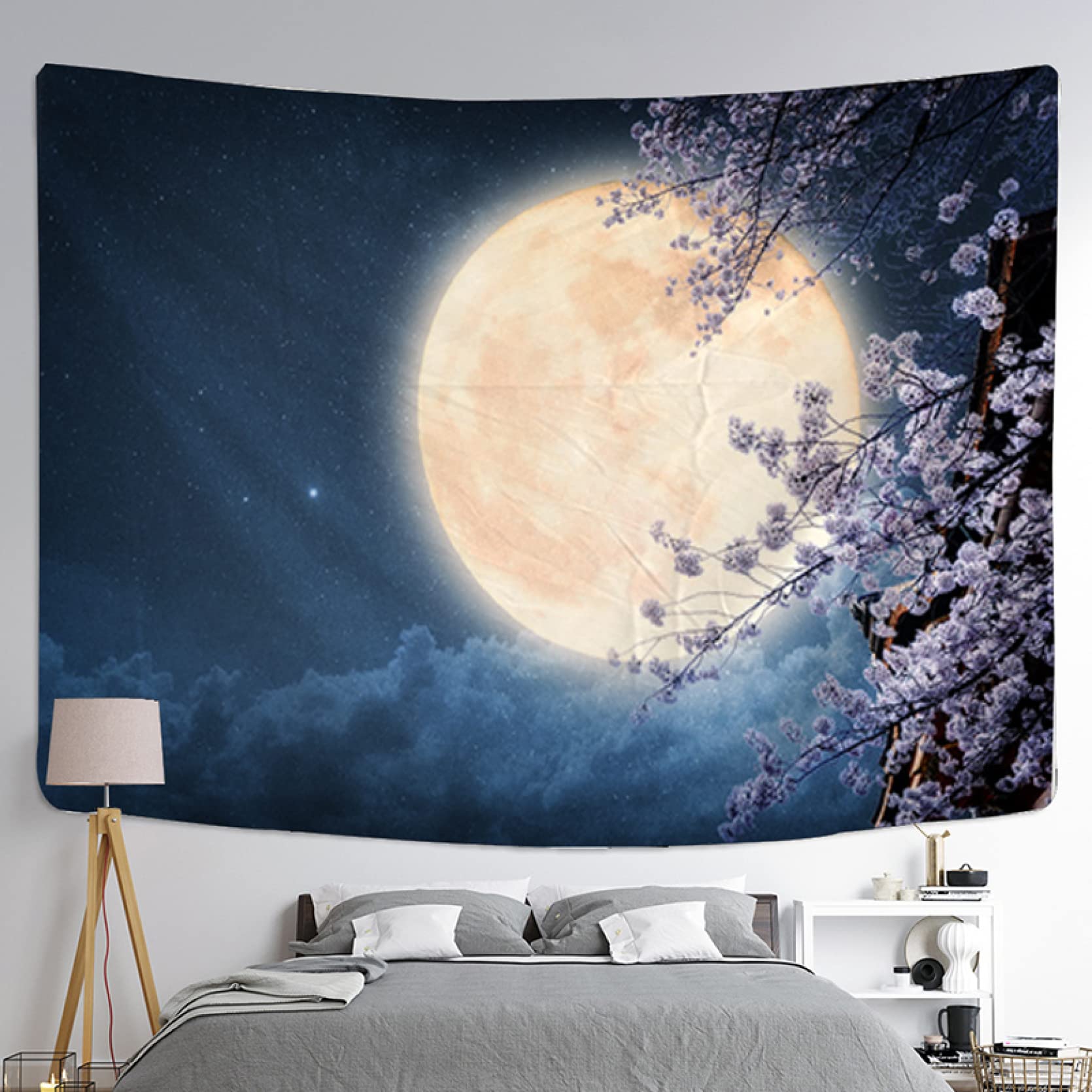 Amazon.co.jp: [KMBIGNK] 月タペストリー 神秘的な夜空のお月見 大判