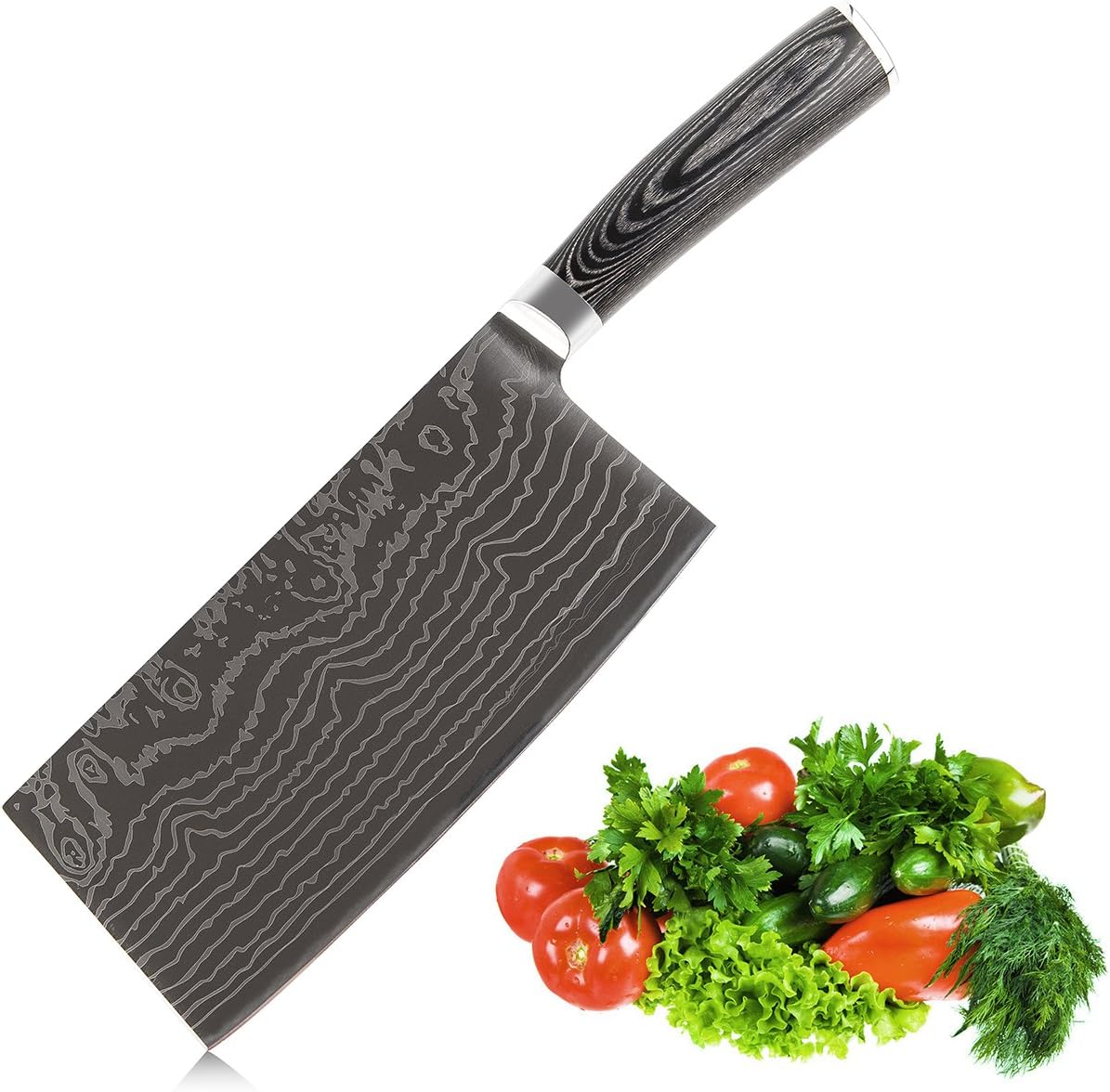 EKUER 7-Inch Chinese Chef Chopper Cleaver Butcher Vegetable Knife for Home Kitchen or Restaurant,German High Carbon Stainless Steel