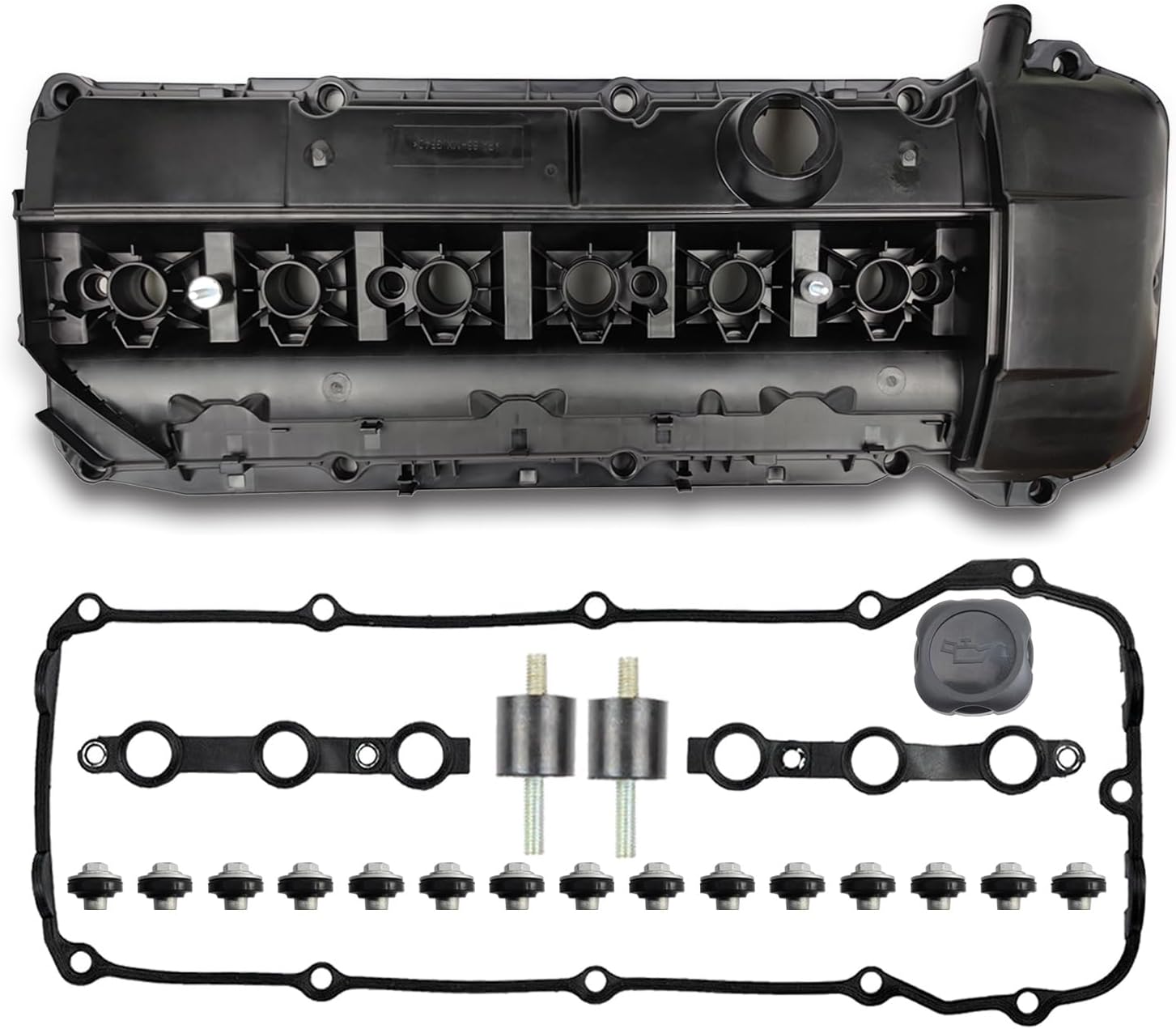 MITZONE Engine Valve Cover with Bolts Compatible with 09/2002-2006 BMW X5 X3 530i 525i 325i 325ci 325xi 330i 330xi 330Ci z4 Replace 11127512839 BLack-069