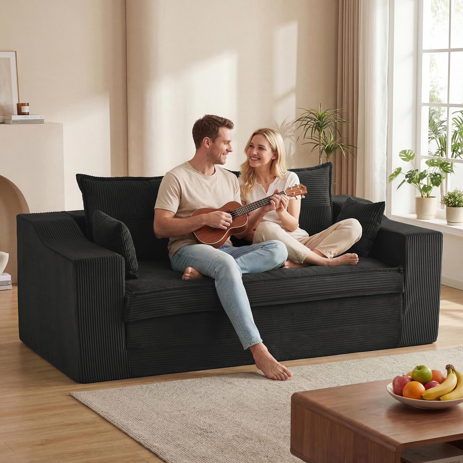 APICIZON Sofá Cama, sofá 2-en-1 sin Estructura, sofá de Suelo con Cojines, sofá de 3 plazas Convertible con función Cama, colchón Plegable (Pana - Gris Oscuro, Ancho 177 cm)