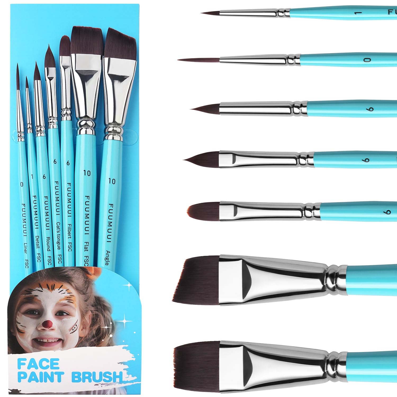 Pinceles Maquillaje para Niños - 7 Piezas Pinceles Profesionales de Pelo Sintético para Pintura Facial, Maquillaje Teatral, Carnaval, Maquillaje Niños Halloween I Pincel Maquillaje Infantil