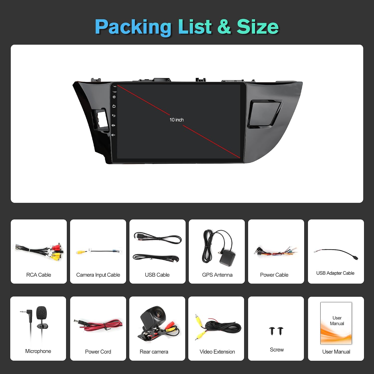 4G+64G Car Radio Stereo for Toyota Corolla 2014 2015 2016, 10.1 Inch 1280 * 720 Touchscreen Head Unit, Wireless Carplay Android Auto WiFi GPS FM RDS SWC Backup Camera EQ DSP HiFi Audio