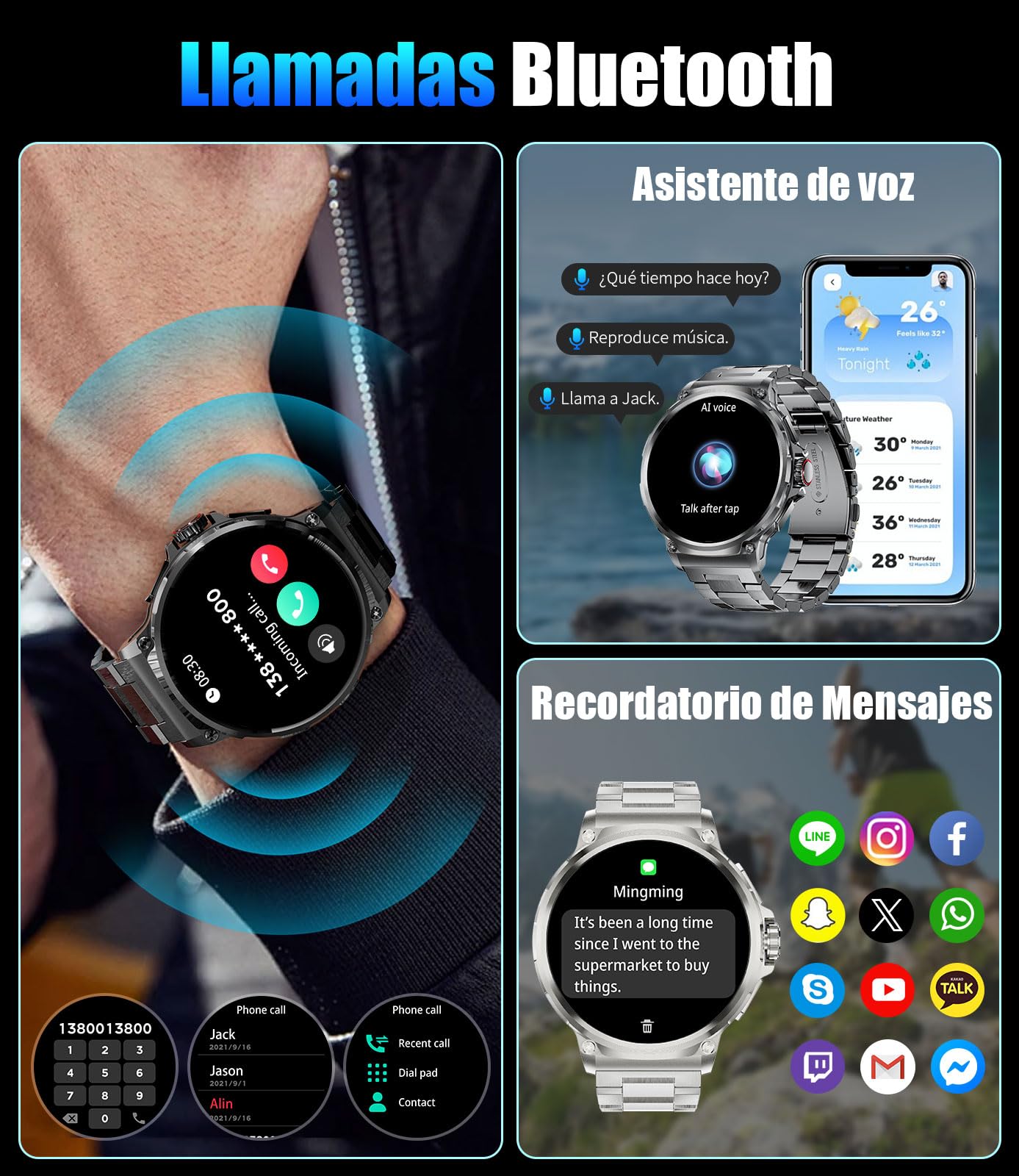 Reloj Inteligente Hombre con Batería Grande de 800mAh, 1.85'' Grande Smartwatch con Llamadas Bluetooth, Monitoreo de la Salud, Monitoreo de Fitness, 100+ Modos Deporte, IP68 Impermeable, Android iOS