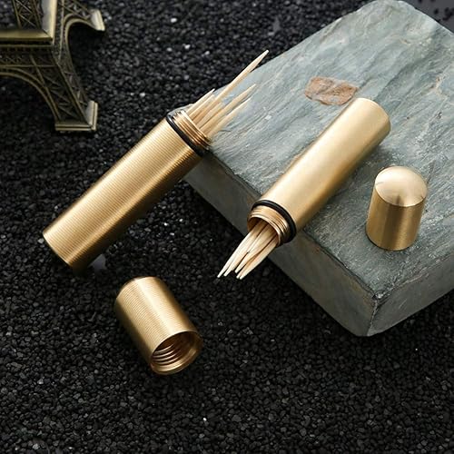 Miniatura 2 de 2 uds de latón portátil palillo de dientes titular bolsillo palillo caja contenedor de bolsillo dispensador de palillos de dientes para personal