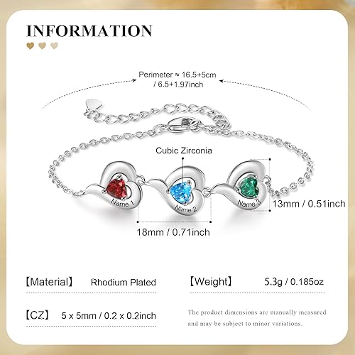 Miniatura 3 de lagofit Pulsera personalizada para madre con piedras de nacimiento, pulsera ajustable con nombre para mamá, abuela, mujeres, regalos únicos para el