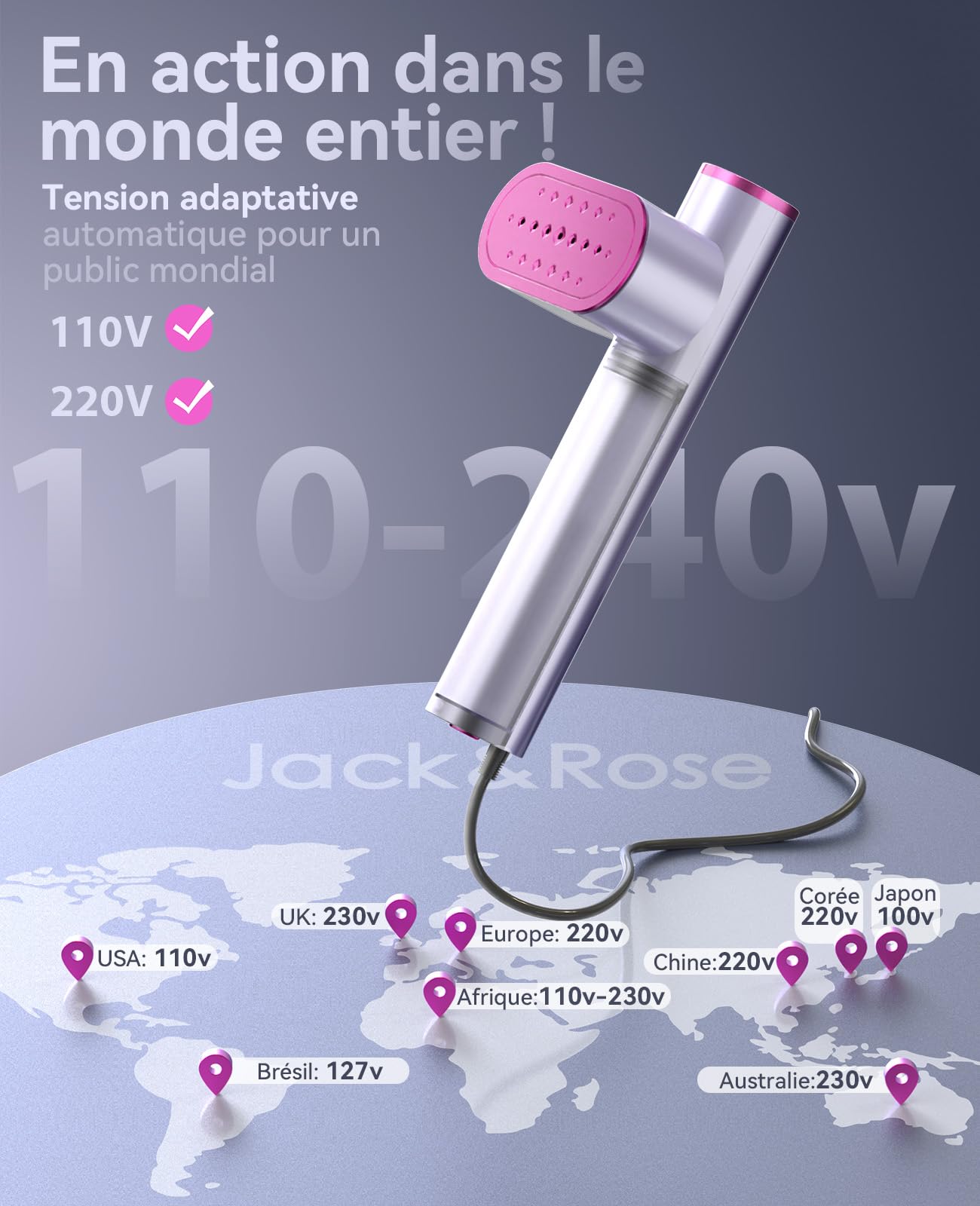 Défroisseur vapeur de voyage, utilisation mondiale(100-240V), 1000W, 22g/min de vapeur Fer à Repasser Vertical, Grand réservoir d'eau de 150 ml, 2 en 1 Steamer Chauffage rapide en 15s Jaune