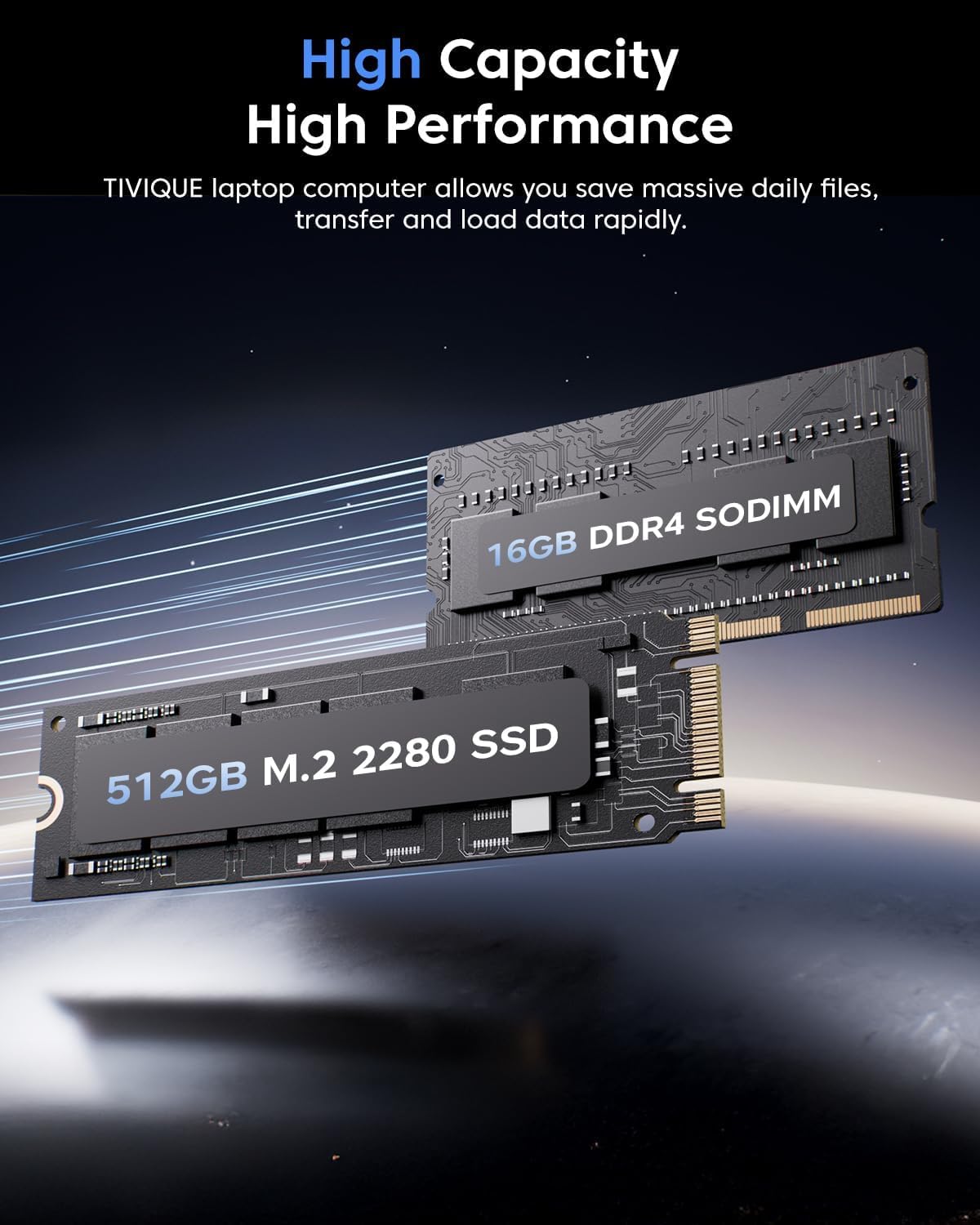 Tivique 18.5" PC Portatile Processore N150 Fino a 3.6 GHz, Batteria 8000 mAh, Computer Portatile 16GB RAM DDR4 512GB SSD Espansione 2TB, Laptop 1080P FHD, HDMI, USB3.2, Type C, Notebook Ufficio Studia