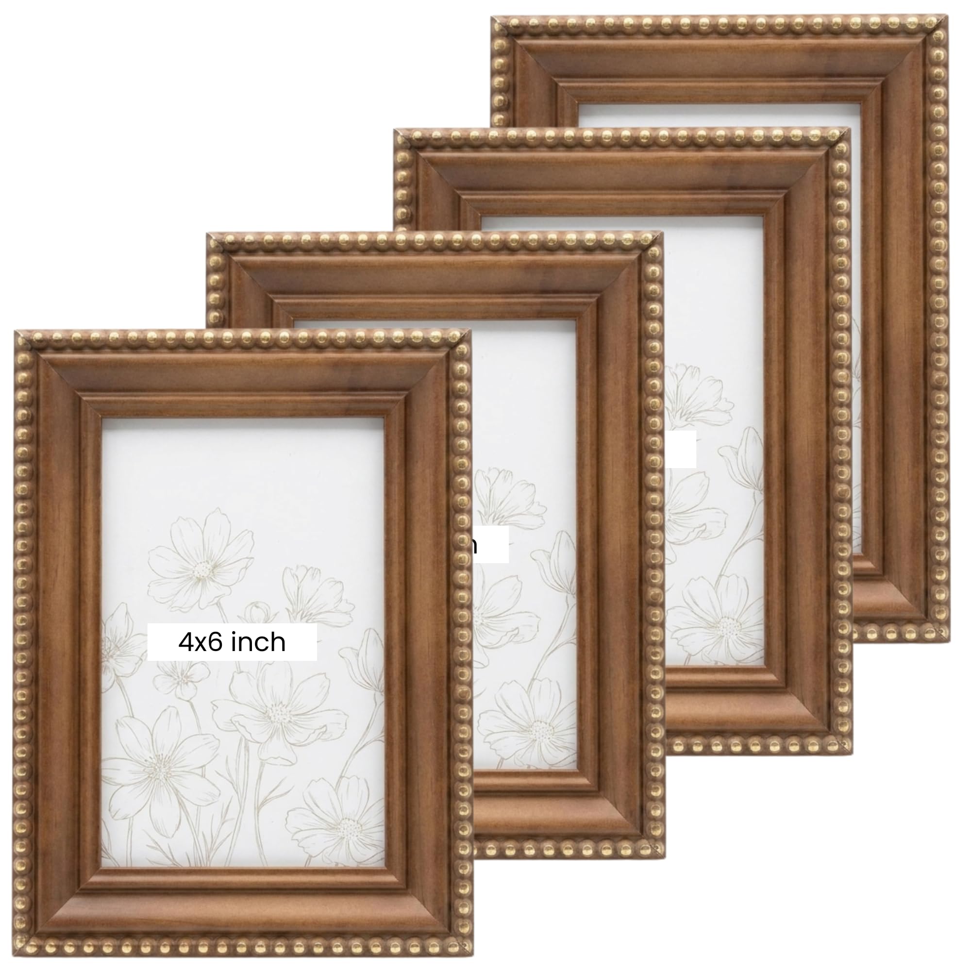 Concepts Pack of 4-4x6 Brown Pine Bead Frame | Wooden Picture Frame for Photos, Prints, Artwork, Events & Home Decoration