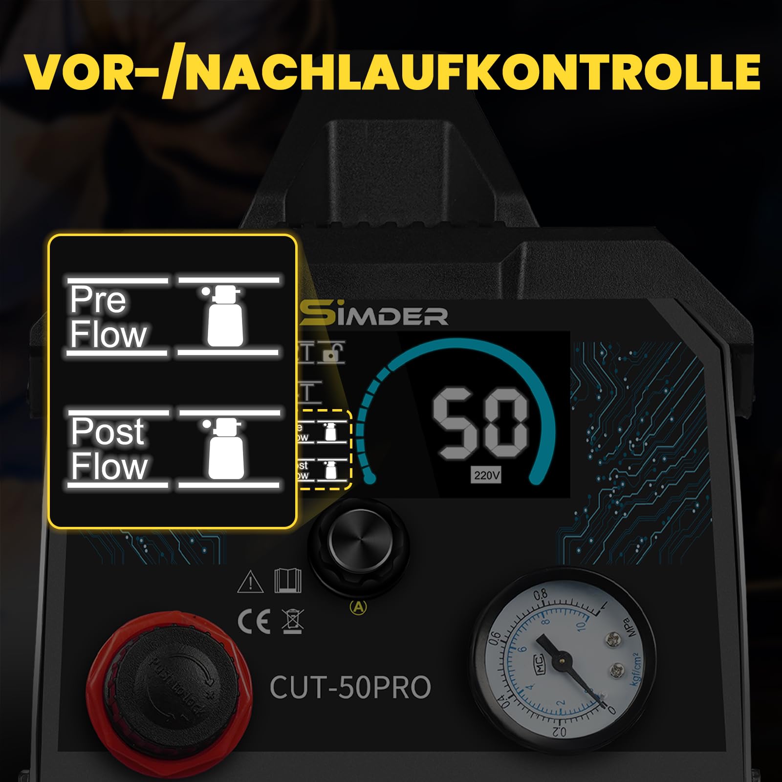 SSIMDER Plasmaschneider 50a Mit Non-Touch Pilot Arc – Leicht Und Tragbar, Sauberer Schnitt Bis 12mm, Max. 16mm, Hf-PilotzüNdung, Digitalem Display, 2t/4t, FüR Werkstatt, Heimgebrauch Und Hobbyanwender