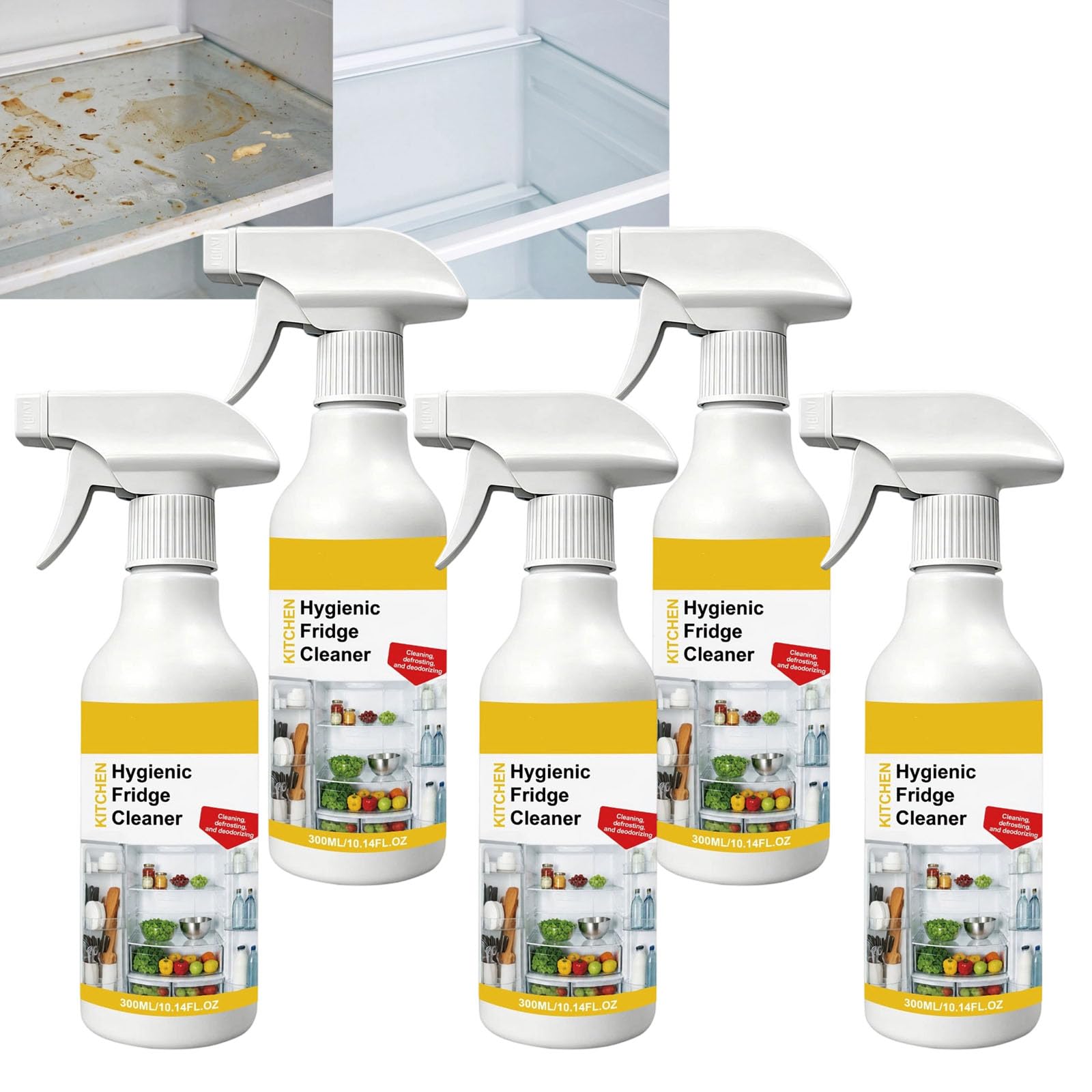 Kühlschrank-Abtau-Spray, Gefrierschrank-Abtau-Spray, 300 ml Mehrzweck-Kühlschrankreiniger und Hochleistungs-Abtaumittel für Küchengeräte, sicher für Glasablagen, Dichtungen und Dichtungsringe (5Pcs)