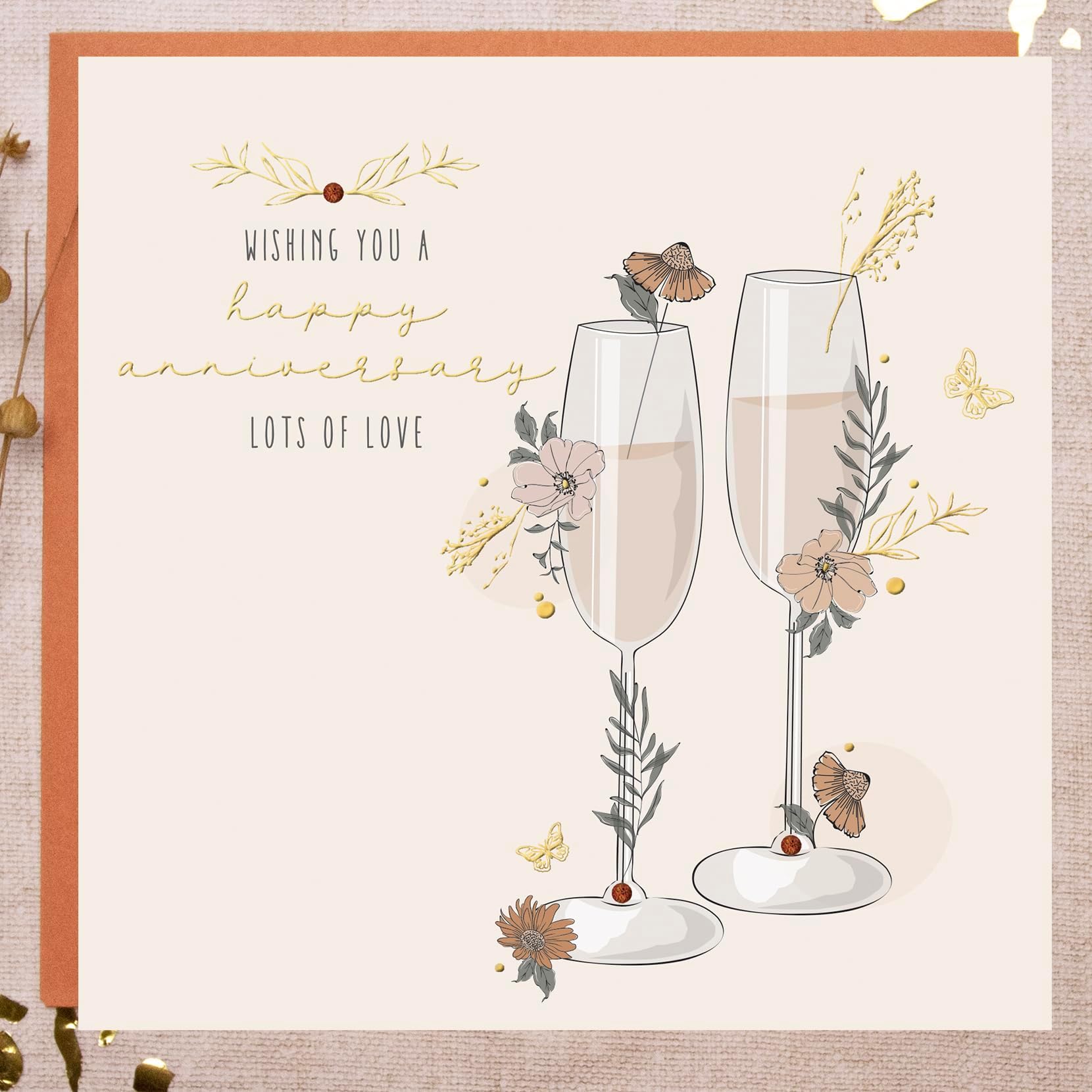 Wishing you a Happy Anniversary Handfinished Floral Anniversary