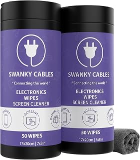 Swanky Cables Screen Cleaner Wipes: Electronic Wipes for Screens - Computer Screen Wipes for Lens, Phone, Tv Screen and Monitor Cleaning - Tech Wipes & Microfiber Cloth (100 Count, Canister)