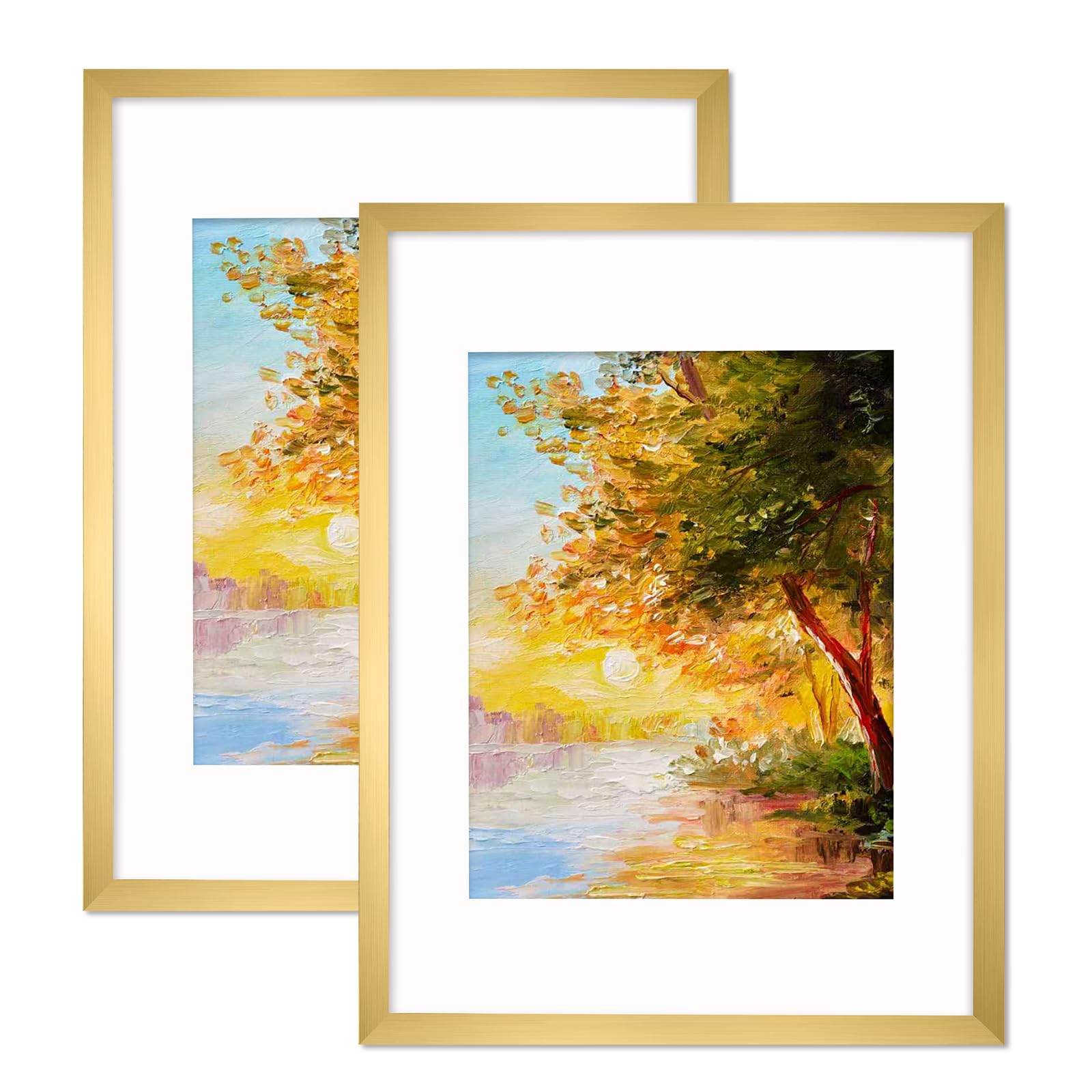 Fixwal 12x16 Gold 2 Pack Picture Frames with Mats
