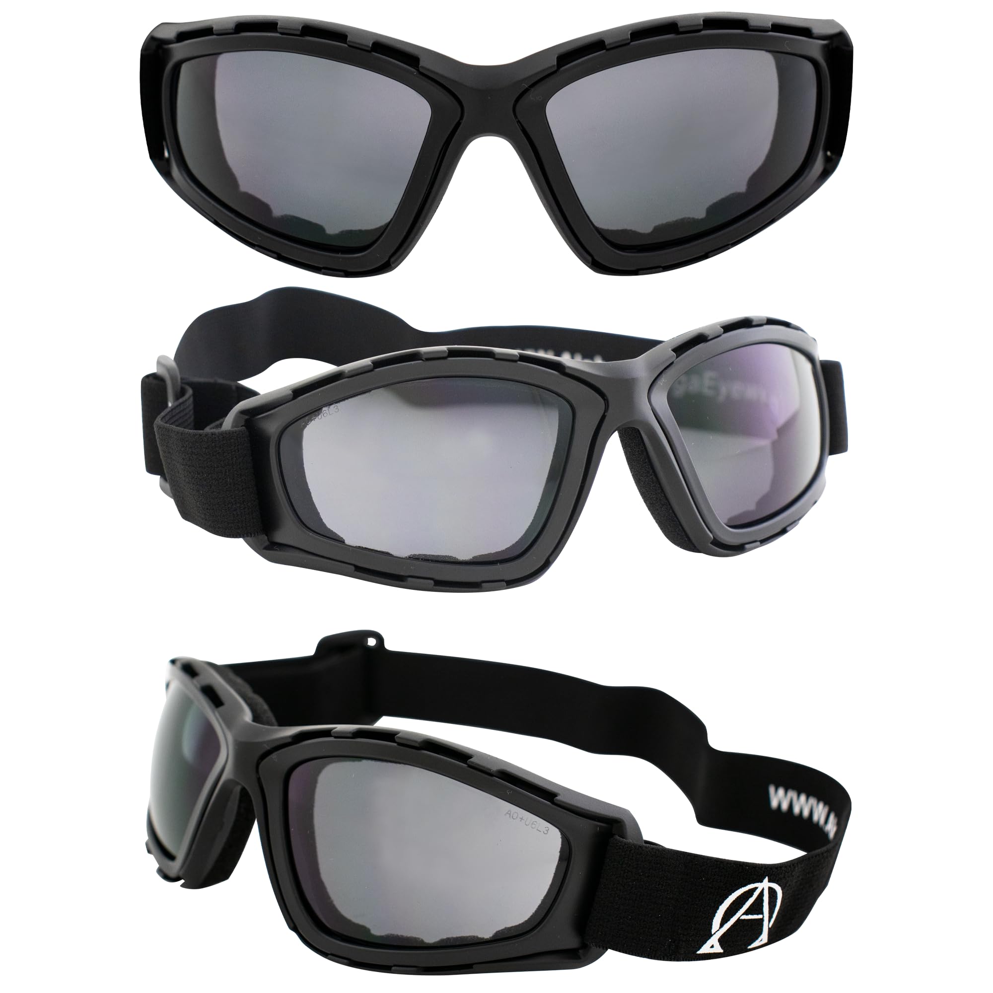Alpha Omega Sport & Moto Occhiali di Sicurezza Equitazione Z87.1 Wraparound Imbottito Nero Telaio w/Smoke Lens