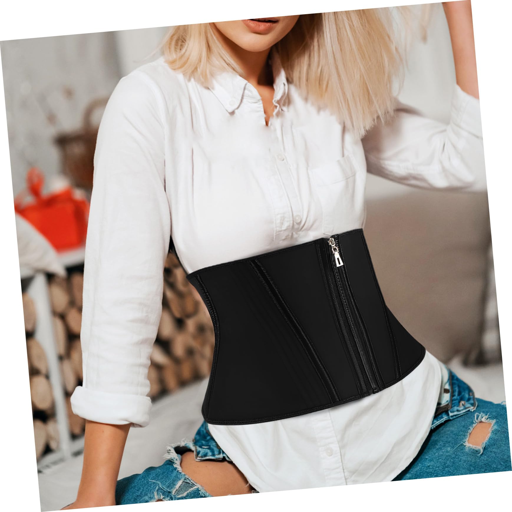 GALPADA Faja Moldeadora de Cintura con Cremallera, Body de Control de Abdomen de Látex Negro, Cómodo para Vestir