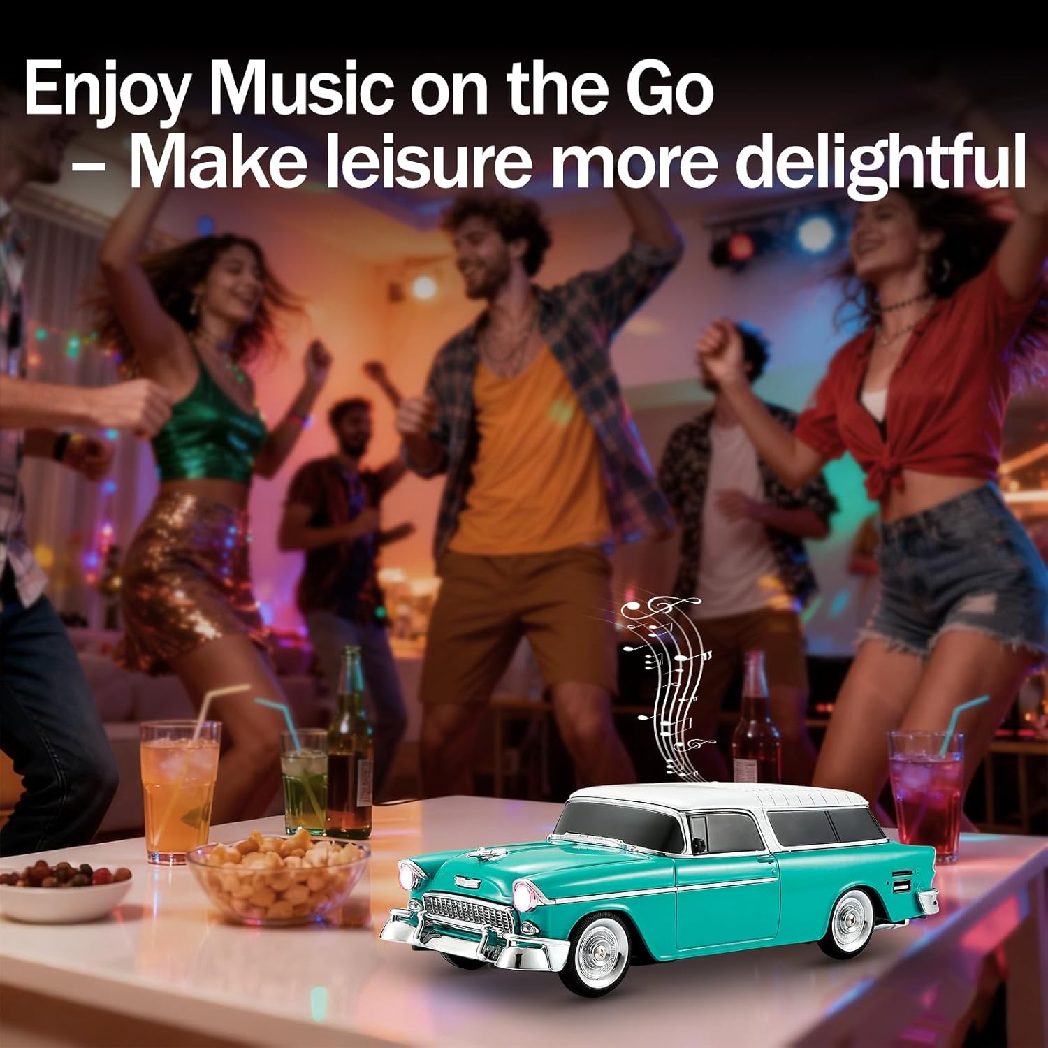 WSTER Retro Classic Car Model Bluetooth Speaker with LED Ambient Light, TWS Stereo Pairing, HD Sound, Portable Wireless Speaker for Home, Office, and Party (Green)