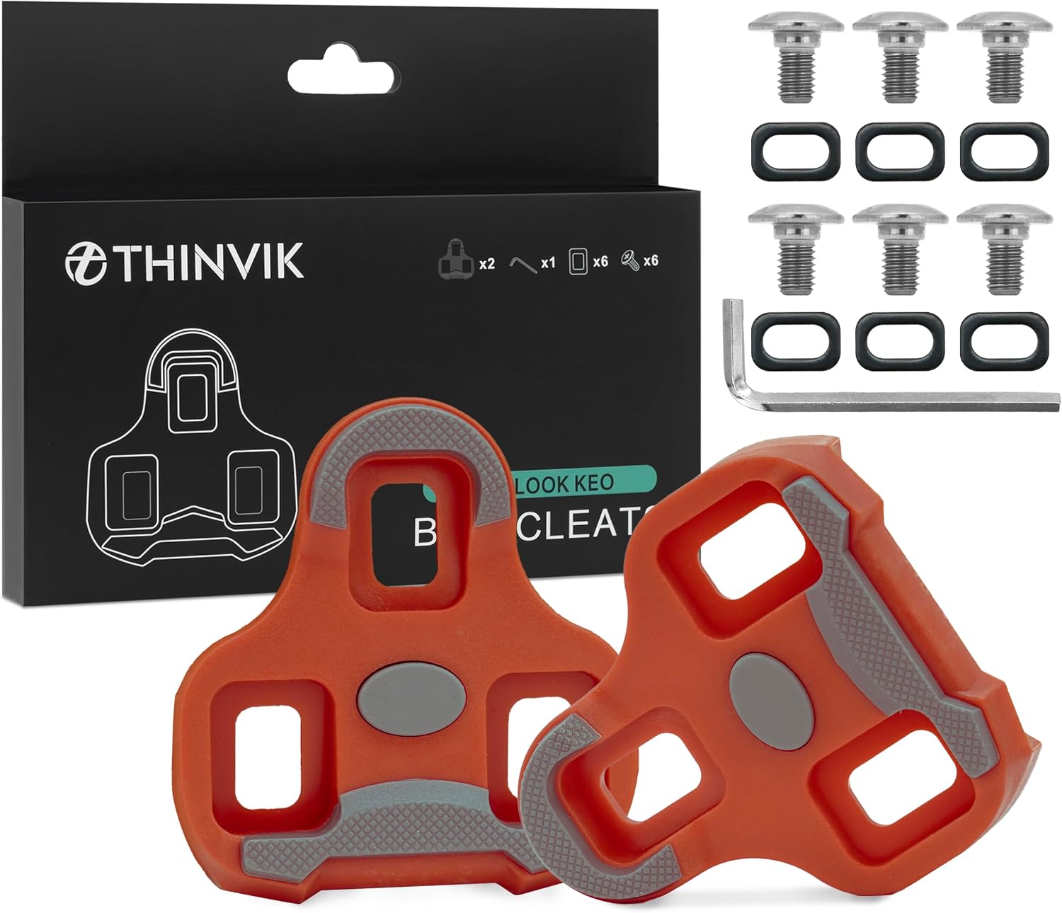 Thinvik Bike Cleats for Look Keo Grip,Road Bike Look Keo Cleat with Anti-Slip Rubber Desgin, Bicycle Cleat Set for Indoor&Outdoor Cycling - 0°/ 4.5°Float