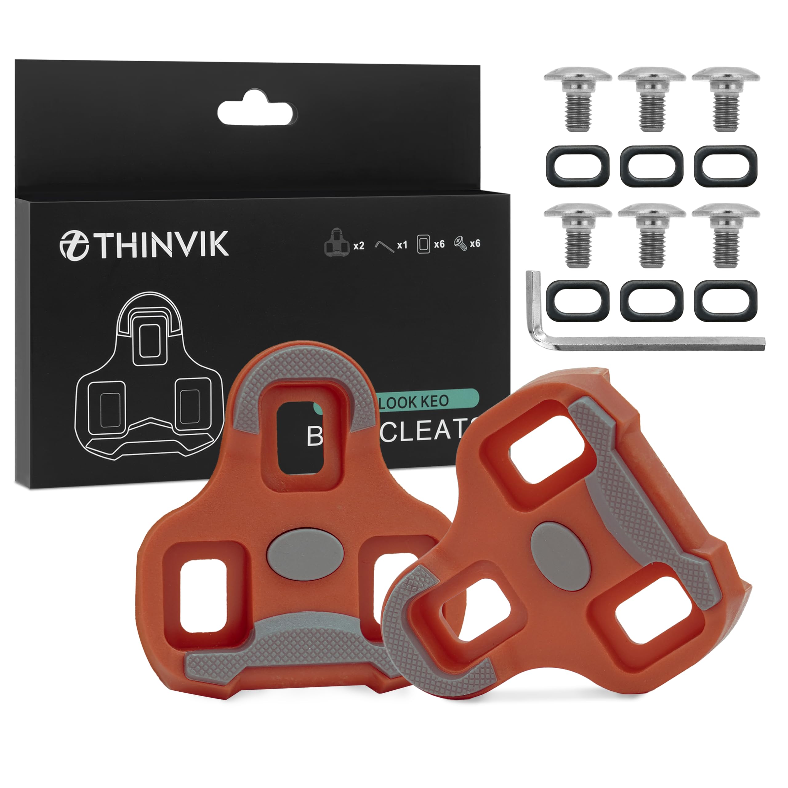 Thinvik Bike Cleats for Look Keo Grip,Road Bike Look Keo Cleat with Anti-Slip Rubber Desgin, Bicycle Cleat Set for Indoor&Outdoor Cycling - 0°/ 4.5°Float — image 1