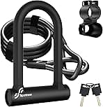 Sportneer Bike Lock: Heavy Duty Anti Theft Bike U Lock with 5ft Security Steel Cable - 17mm Shackle Bicycle U-Locks with Keys & Sturdy Mounting Bracket for Road, Mountain, Electric & Folding Bike