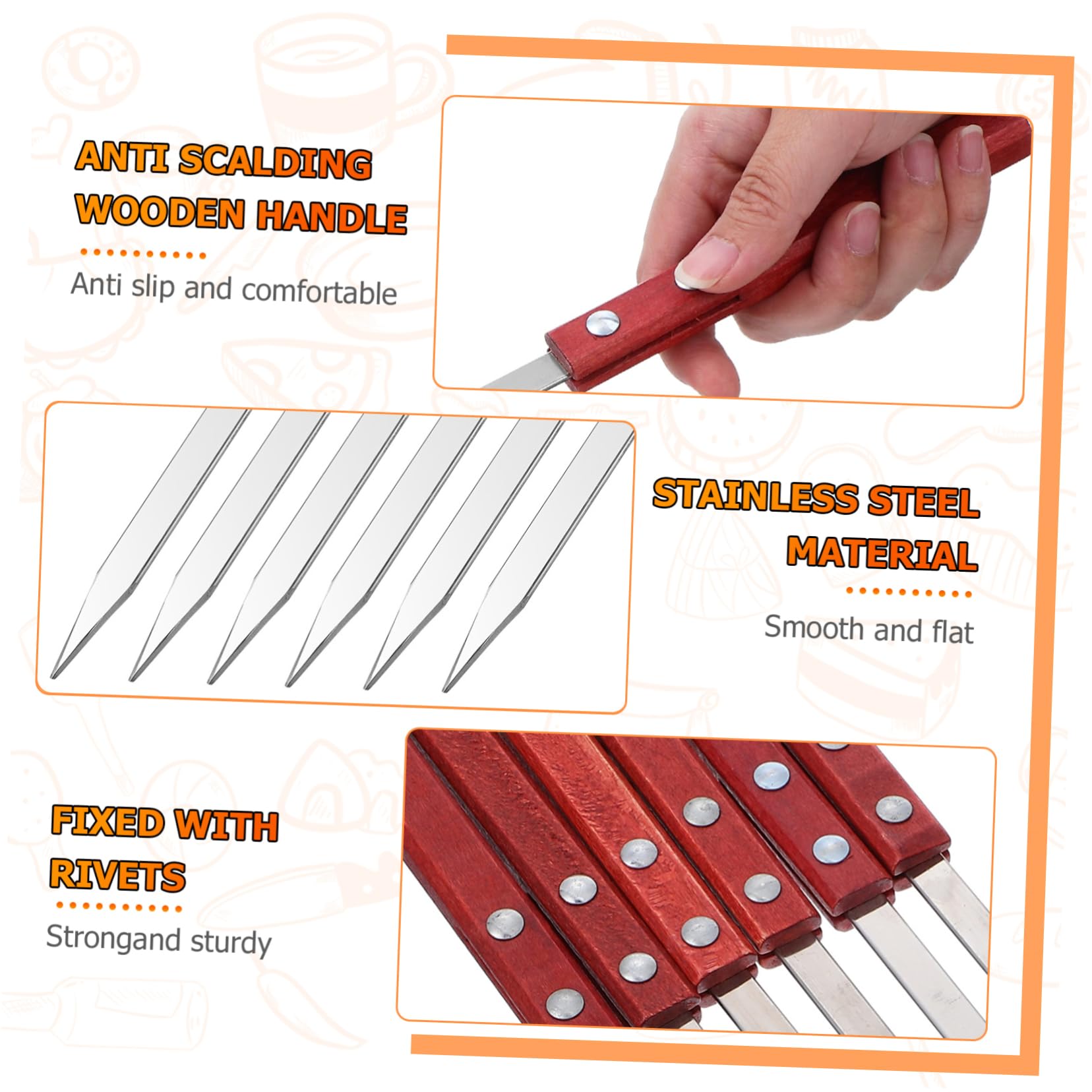 POPETPOP Juego de 3 Brochetas Planas de Acero Inoxidable para Parrilla Herramienta para Kebab Brochetas de Metal para Barbacoa Uso al Aire 6 Piezas X 3
