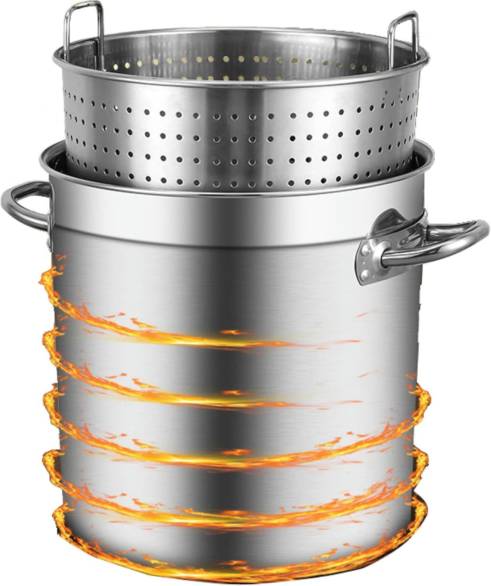 MYUYEE Heavy Duty Stainless Steel Crawfish Stockpot With Strainer Basket - Versatile Seafood Boil Pot For Home And Outdoor Cooking