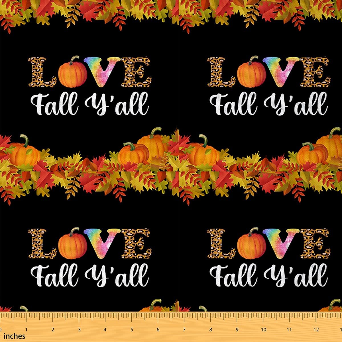 Fall Fabric by The Yard Kids Pumpkin Decorative Waterproof Outdoor Fabric for Fall Maple Leaf Upholstery Fabric for Chairs Autumn Decorations Black Outdoor Fabric 1 Yard (L92*W150cm)