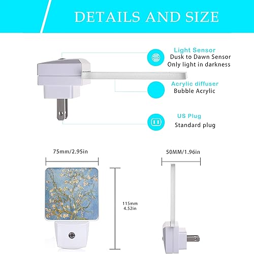 Miniatura 2 de Oeaskly Luz nocturna de árbol de almendro floreciente, Van Gogh luces nocturnas enchufables a la pared para niños y niñas, lámpara LED para