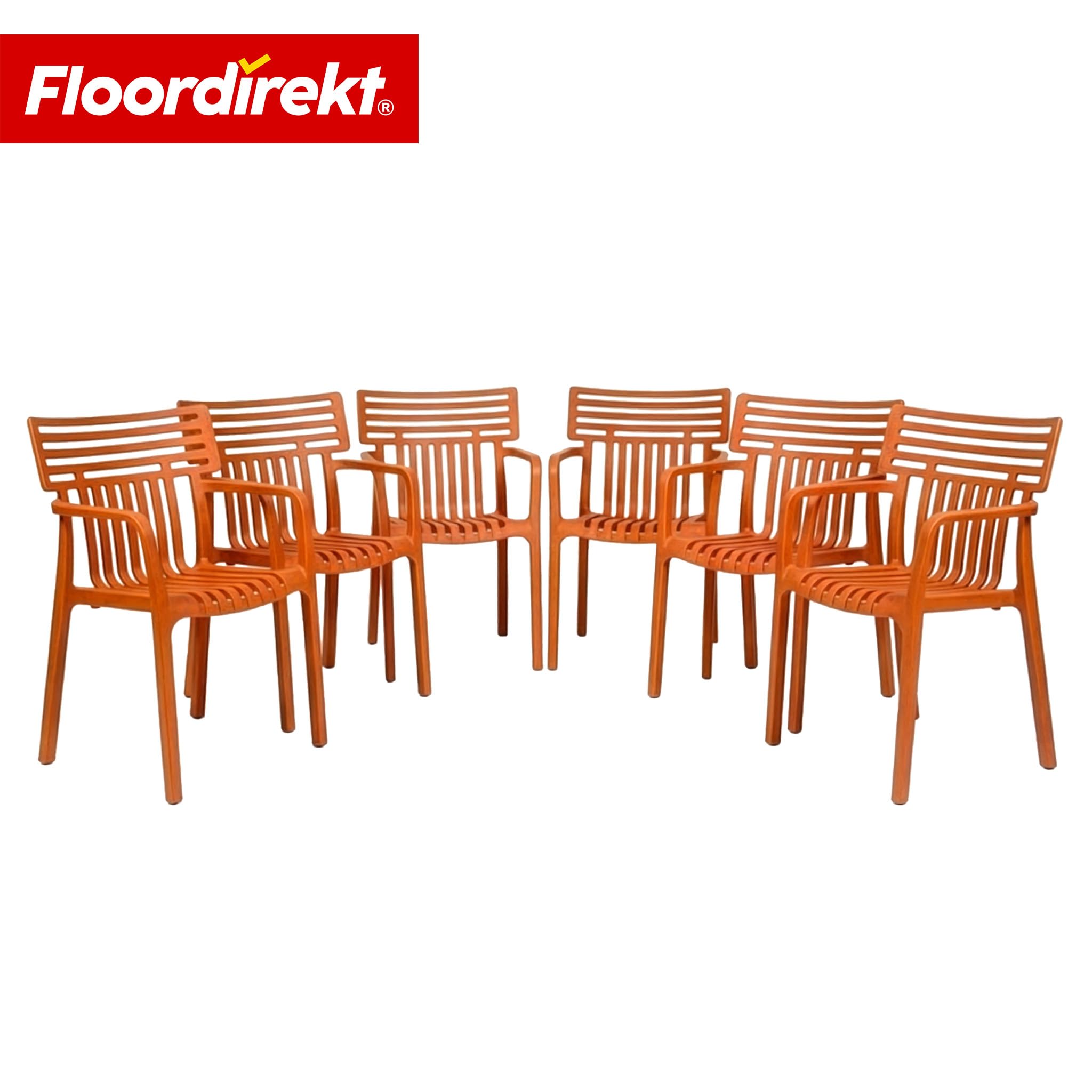 Floordirekt Silla de jardín Sitwell con reposabrazos - silla de diseño apilable, naranja, resistente a la intemperie y a los rayos UV, soporta hasta 200 kg, para balcón, terraza y jardín