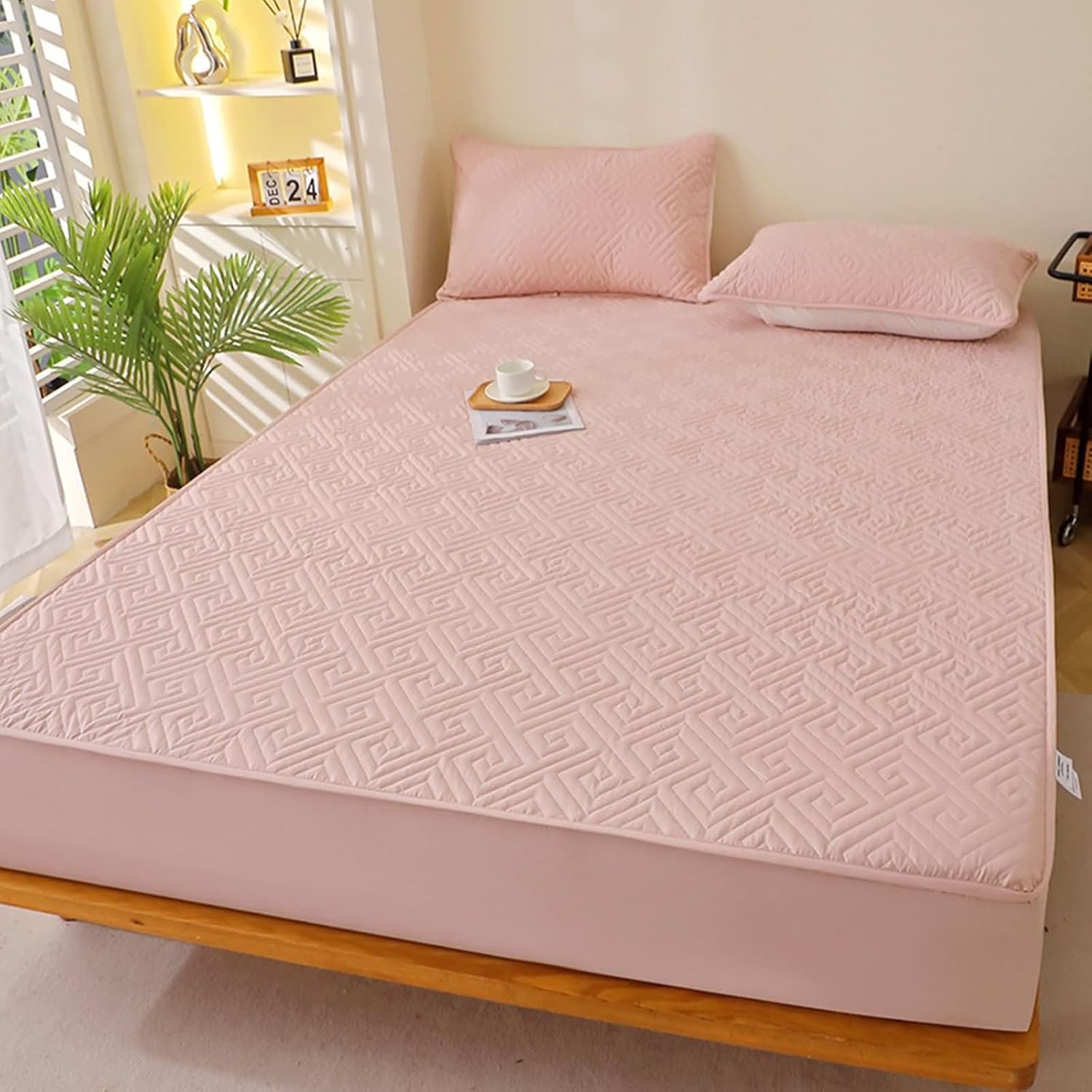 Beydodo Deep Pocket Bedding Fitted Sheet, Bedding Fitted Sheet 120x200cm Solid Pink, Polyester Fitted Bed Sheets for Dorm