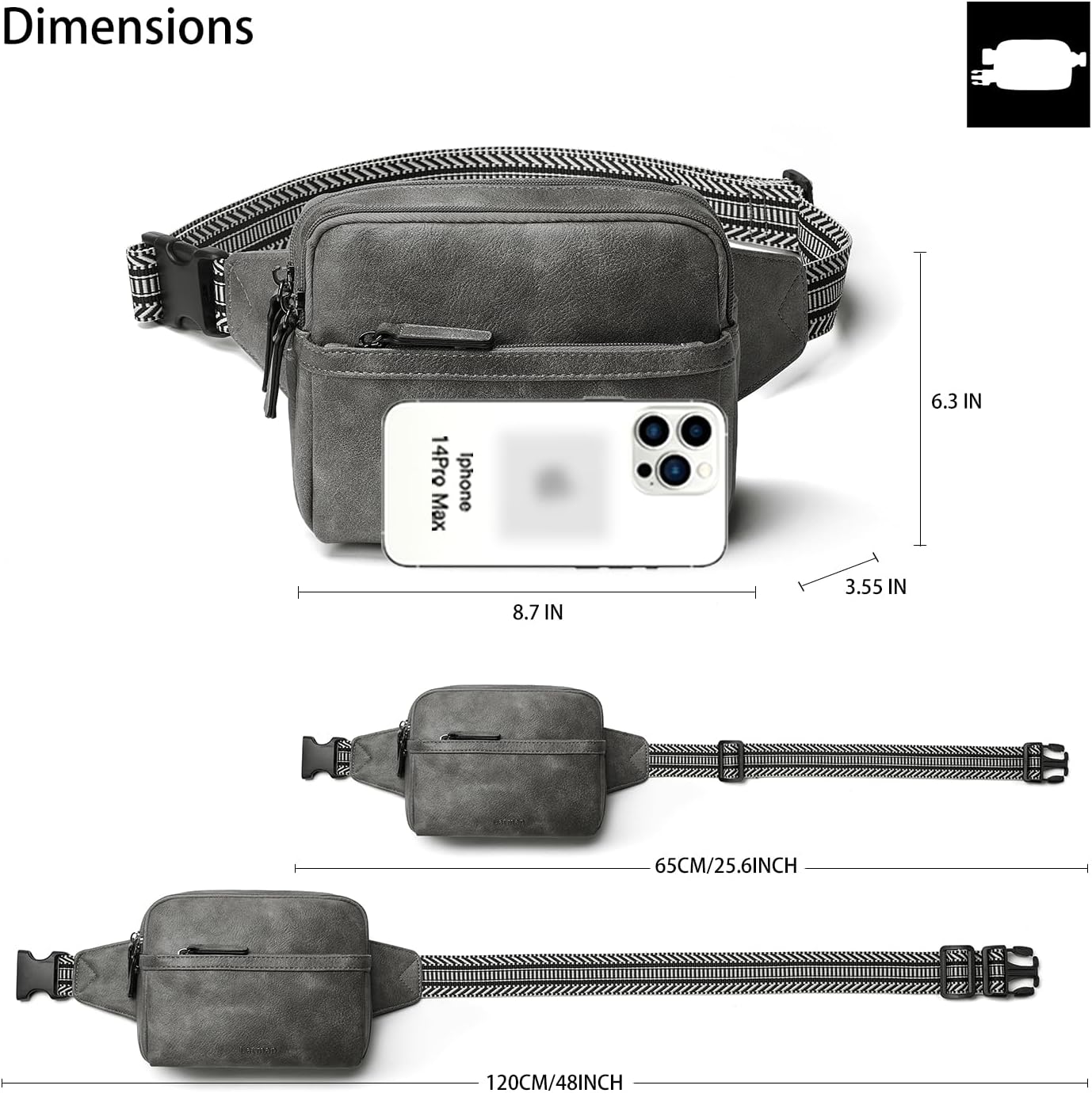 3L Fanny Packs Belt Bag for Women Small Everywhere Crossbody Bag Waist Packs Faux Leather Sling Chest Travel Purse - Image 6