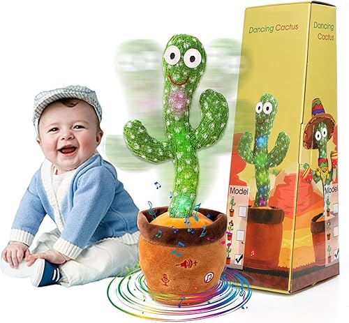 MIAODAM - Cactus bailarín canta 60canciones emite luces repite lo que dices juguetes electrónicos de felpa para bebés y niños divertido juguete