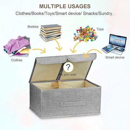 Miniatura 3 de Contenedores de almacenamiento plegables de tela de lino con doble tapa y asas, contenedor organizador de tela para guardería, hogar, dormitorio,