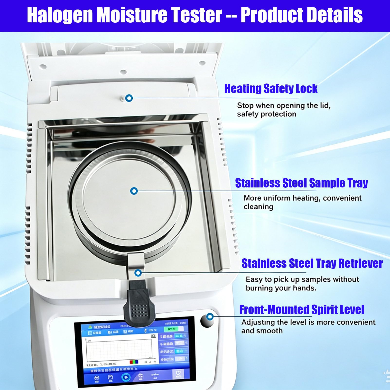 Medidor De Humedad, Analizador Inteligente De Humedad, Medidor De Humedad para Cereales con Pantalla TáCtil, 120 G/0,001 G, Alta PrecisióN 0.001g