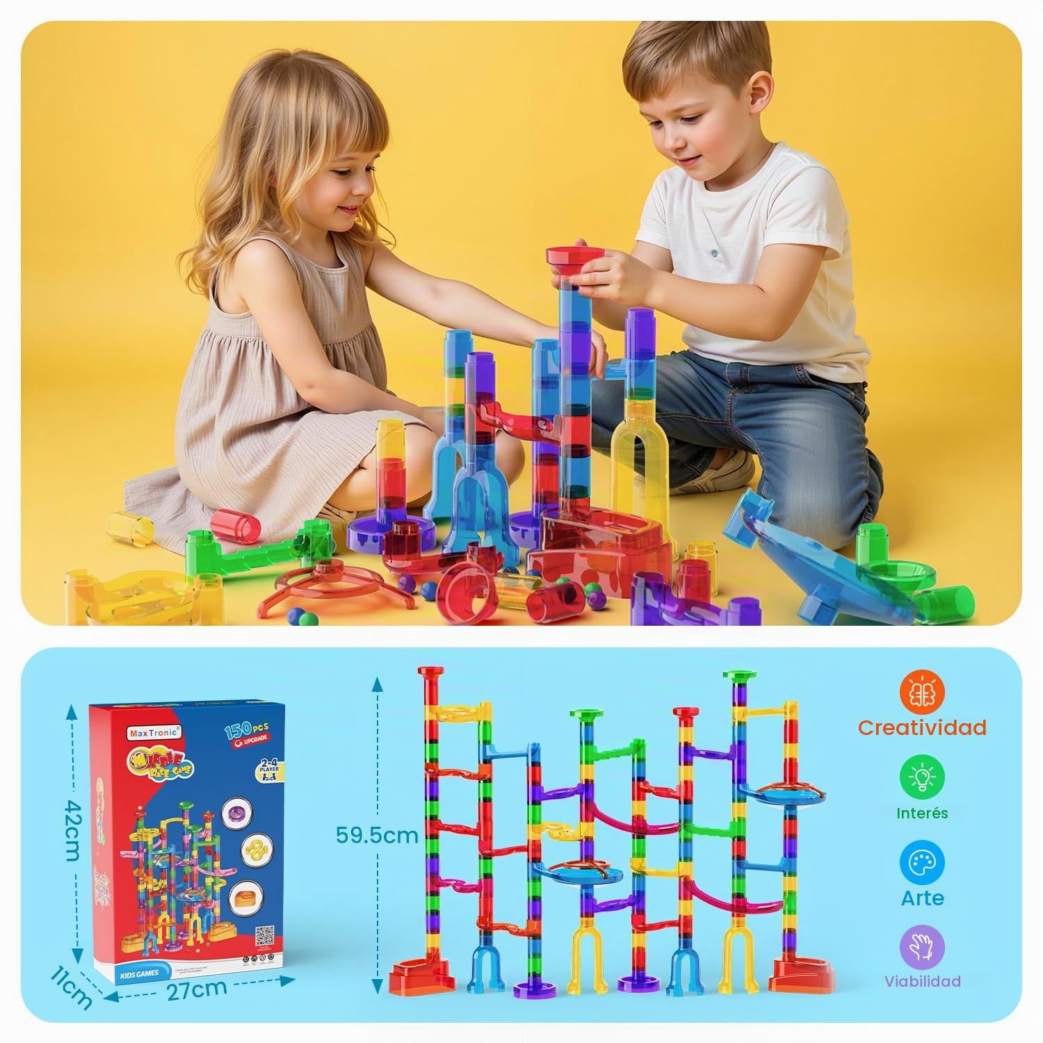 Circuito Canicas 150 Pcs Multicolor Transparente Marble Rush Juego Educativo Stem Construcciones para Niño Juguetes Niña Niño 3-12 Años Regalo Navidad Cumpleaños