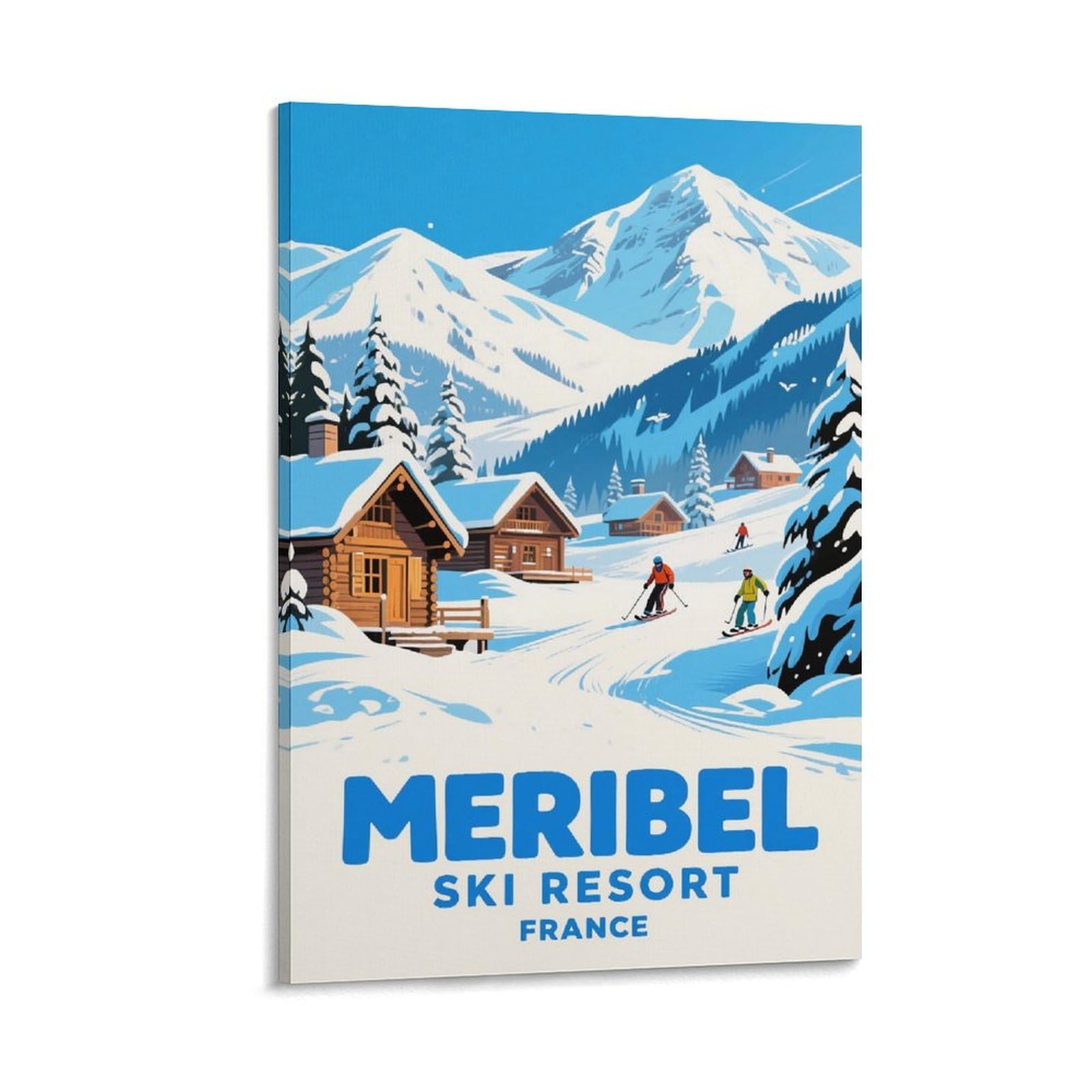 Fjiwecwsq Frame-Style Meribel Ski France Vintage Travel Posters 08X12inch(20X30cm) Canvas Wall Art Painting Prints