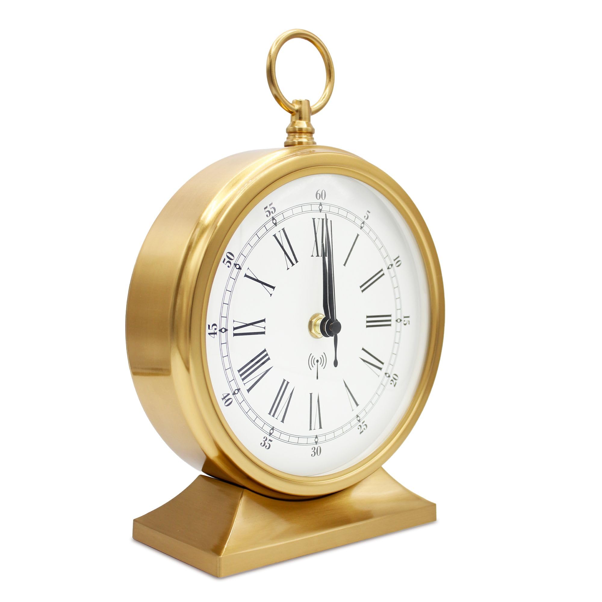 Fishtec - Horloge Gousset à Poser - Radio-pilotée, Mouvement Silencieux, Cadran 19 cm Chiffres Romains, Vitre en Verre, Design rétro élégant - Précision Automatique et décoration intérieure