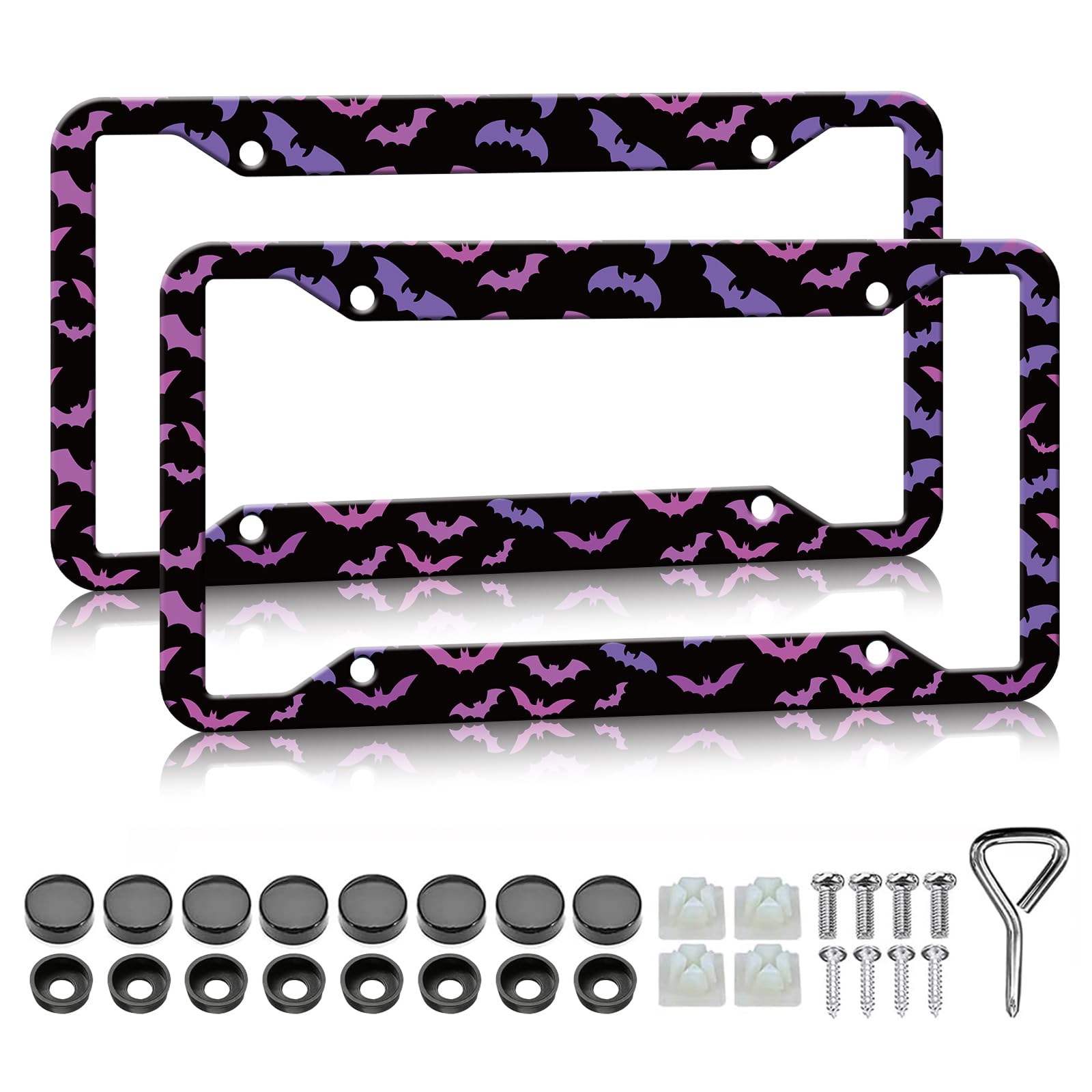 Photo 1 of HCSS Bat License Plate Frames - 2 Pack Purple Goth Gothic License Plate Holder, Aluminum Metal Rust-Proof Waterproof Car Decorative Tag Frame for Standard US 12x6 Inch