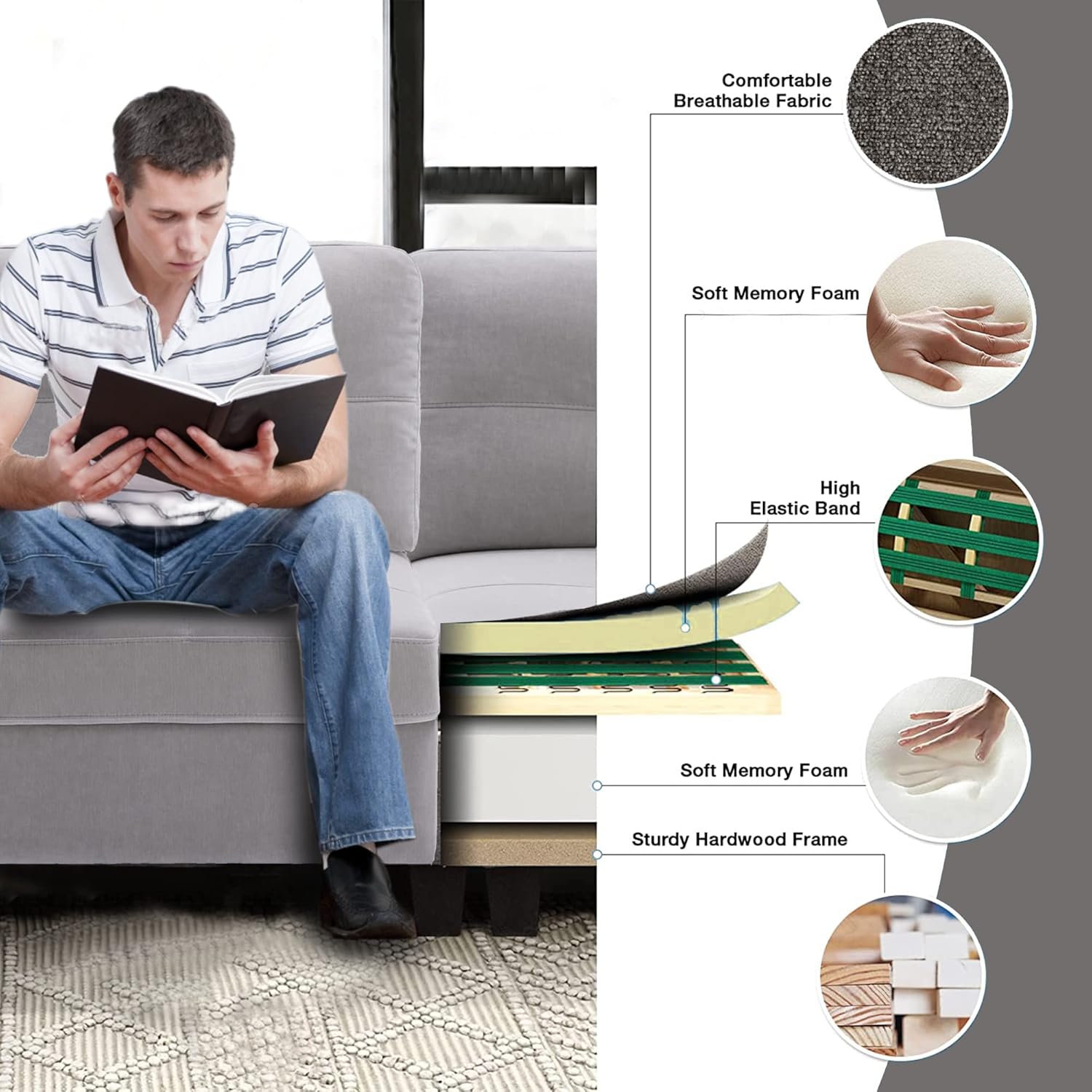 Convertible Sectional 3 Seat Sofa with Ottoman L-Shaped Modular Modern Velvet Couch with Pillows for Living Room Apartment Office Small Space (3seater Sofa Set, Dark Gray)