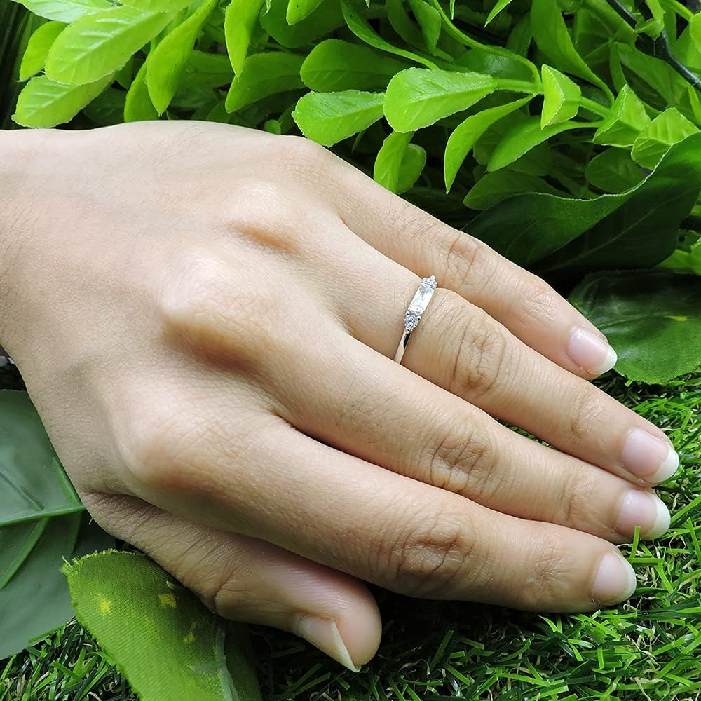 AFFY 3 Stone Stackable Rings for Women Baguette Cut Simulated Birthstone with White CZ, Gemstone Promise Ring in 14K Gold Plated 925 Sterling Silver Dainty Minimalist Jewelry Gift for Her - Image 7