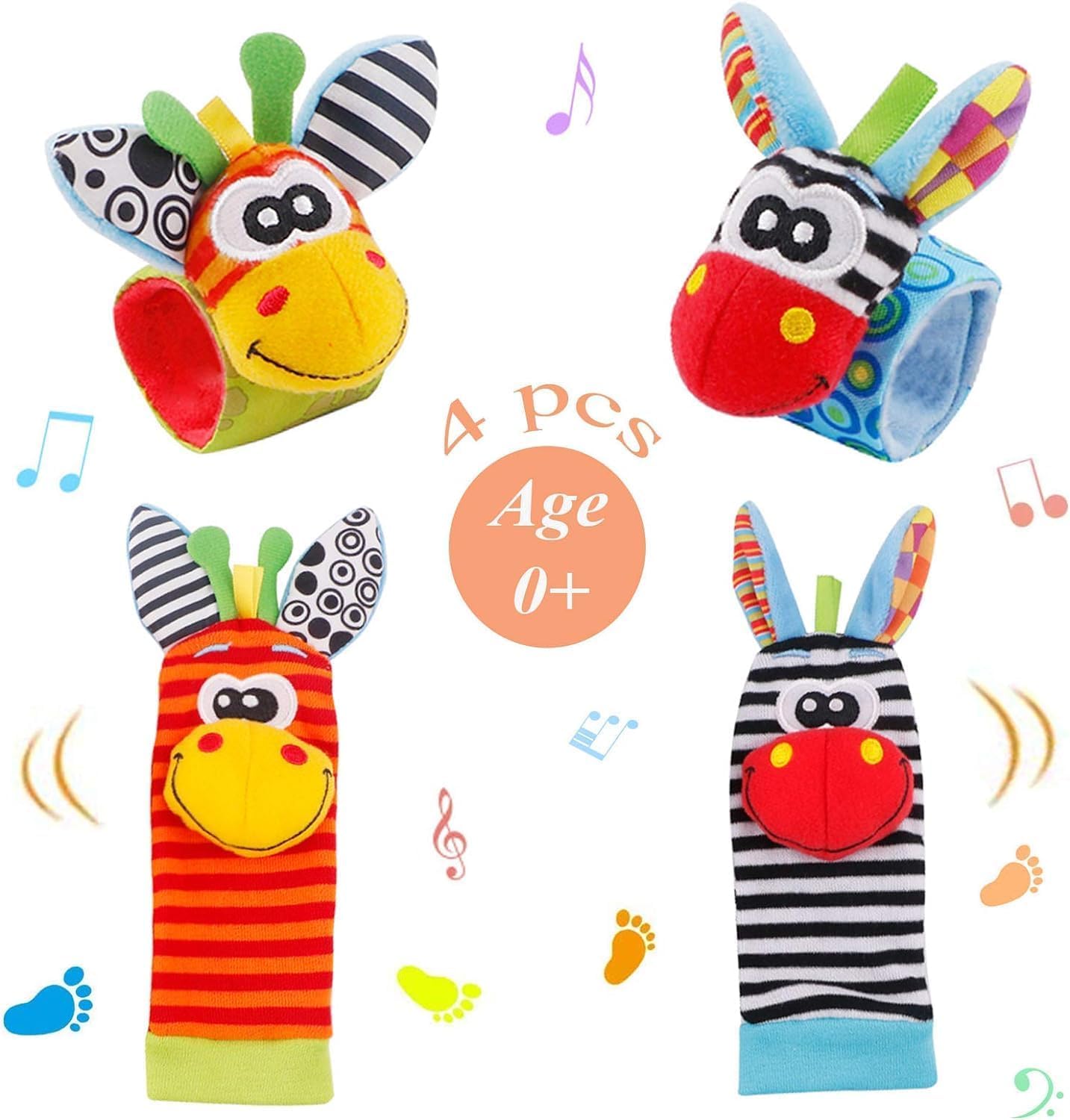 Sensory Toys for Babies 0-6 Months: Baby Wrist and Ankle Rattles, Foot Finder Sock, Newborn Gifts, Hand and Feet Arm Wristband Strap Toy for 0 3 6 9 12 Months Infant Boys Girls