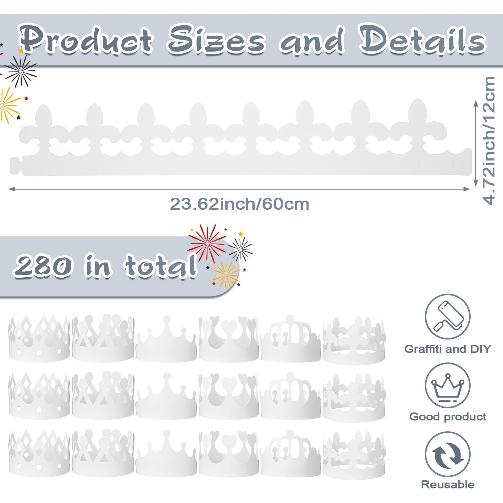 Thenshop Coronas de papel blancas para niños para decorar fiestas de cumpleaños en blanco, coronas para niños, princesa, reina