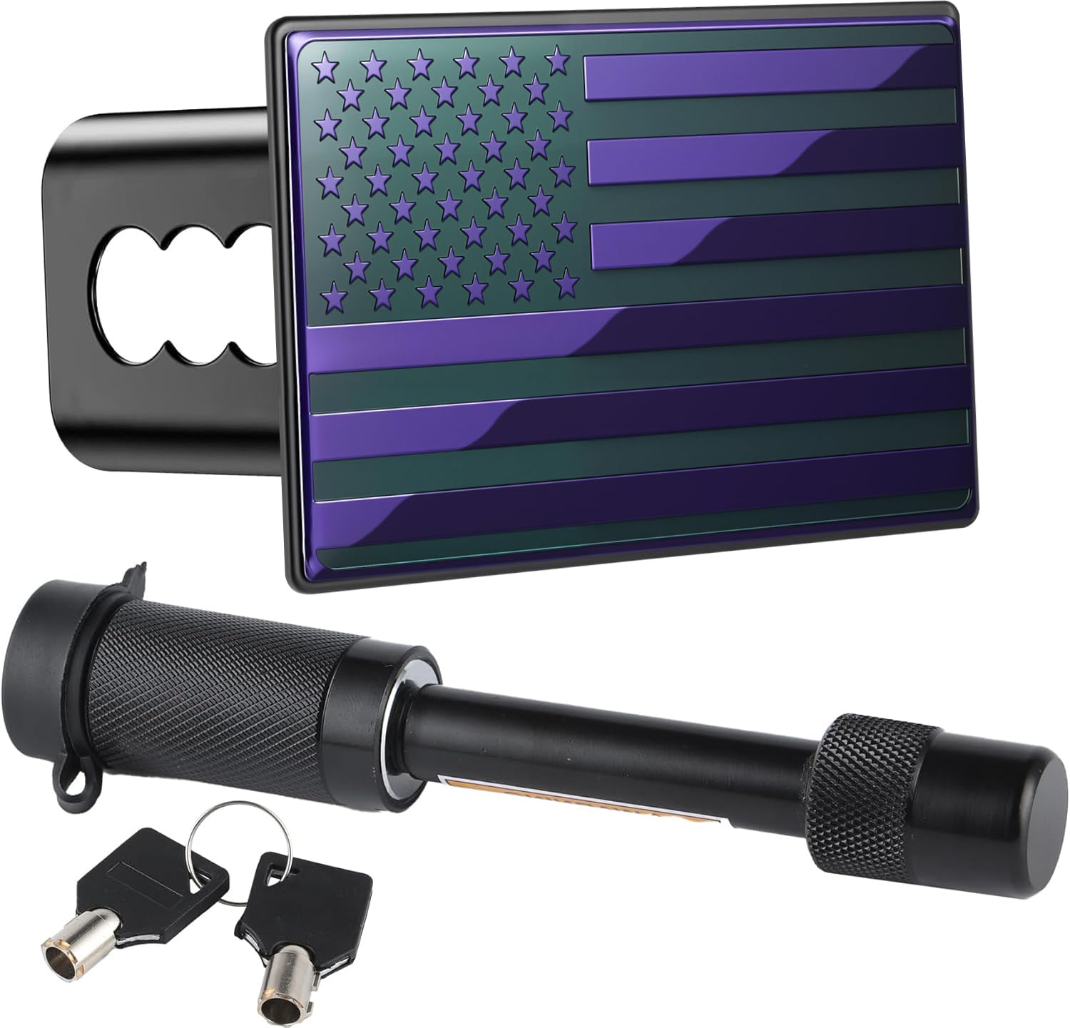 SINGARO Tow Hitch Cover, Heavy American Flag Metal Trailer Hitch Cover for 2 Inch Receivers, Ideal for Truck Accessories with 5/8-Inch Pin Diameter Trailer Hitch Lock (Purple)